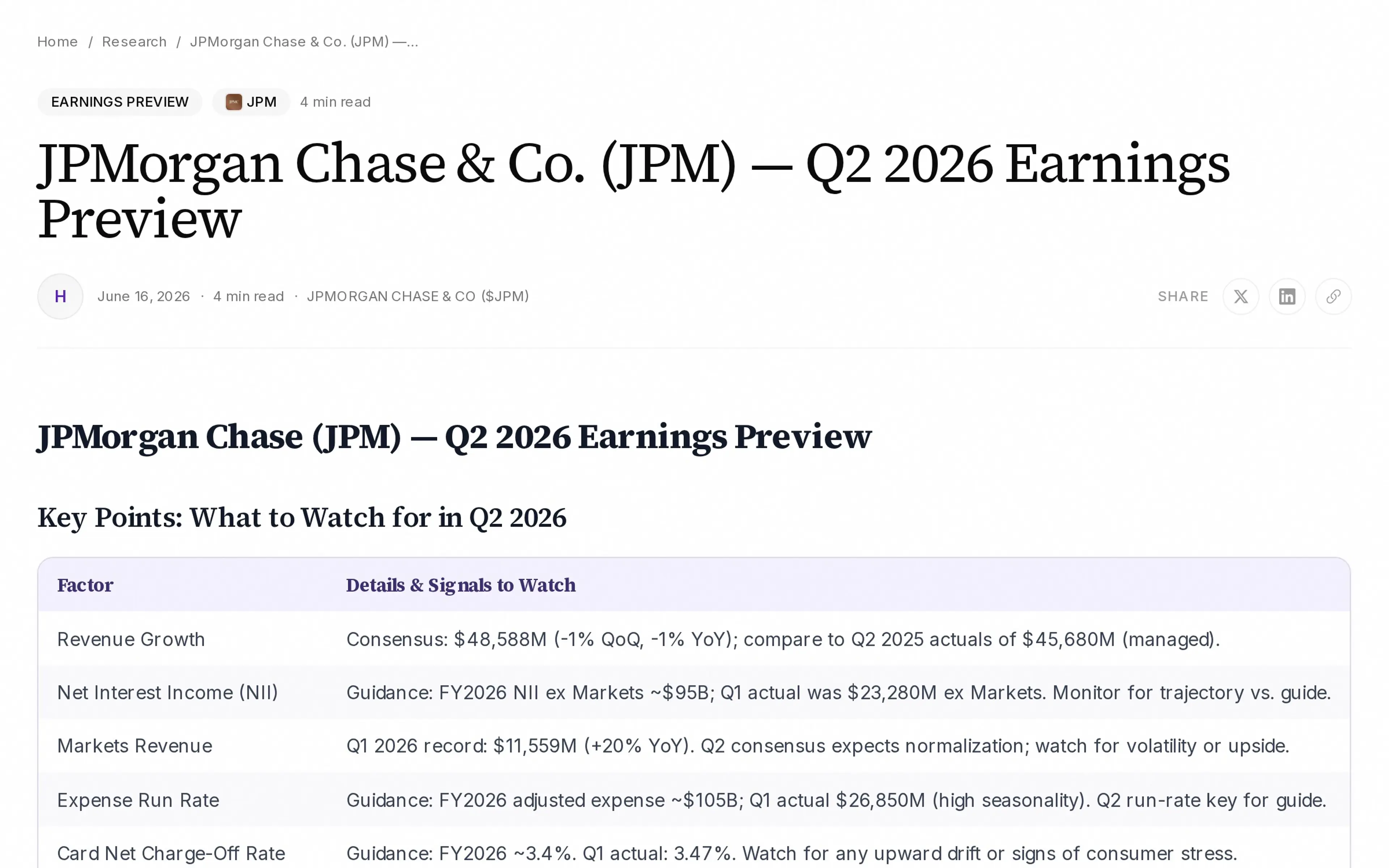 JPMorgan Chase & Co. (JPM) — Q2 2026 Earnings Preview