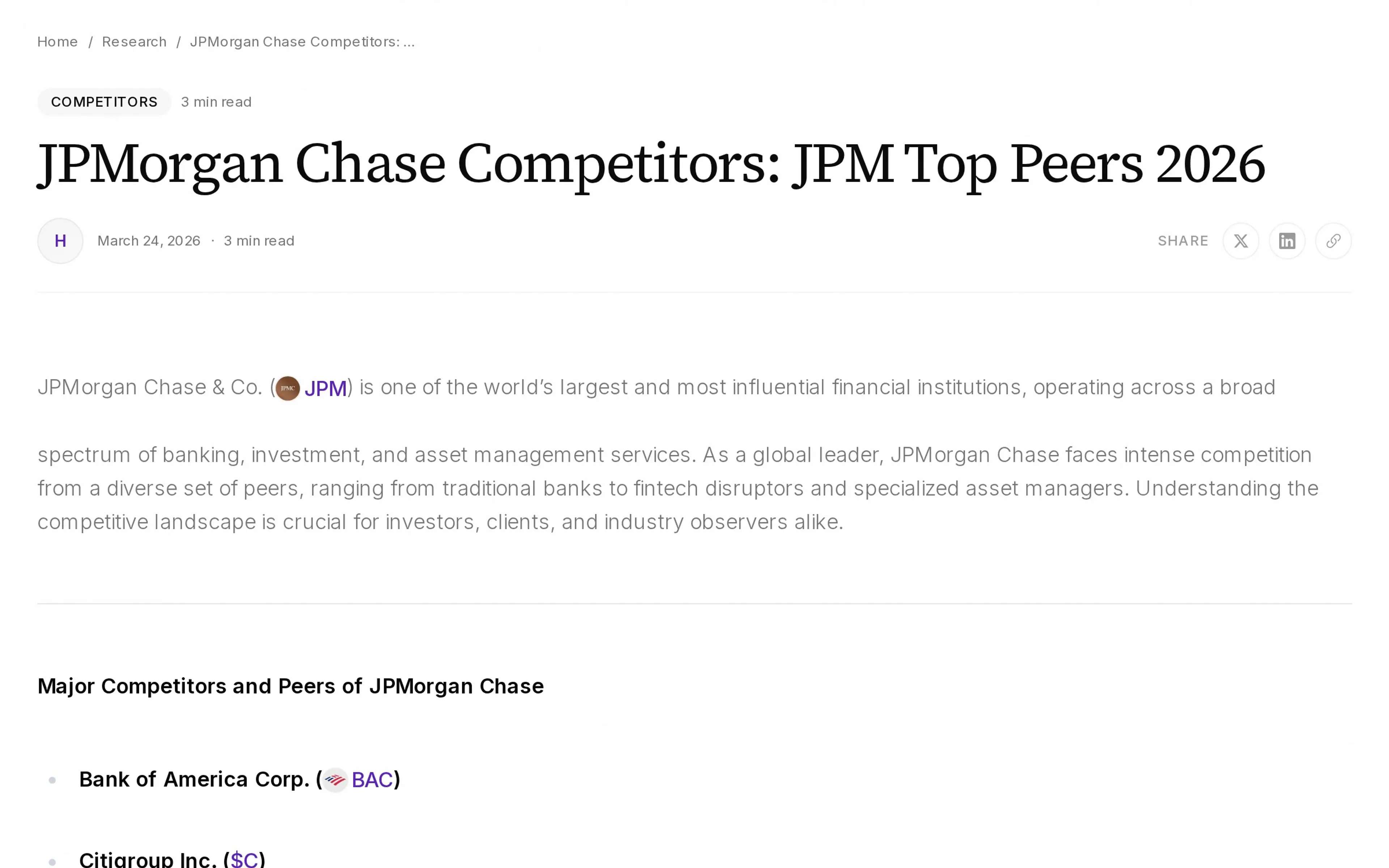 JPMorgan Chase Competitors: JPM Top Peers 2026