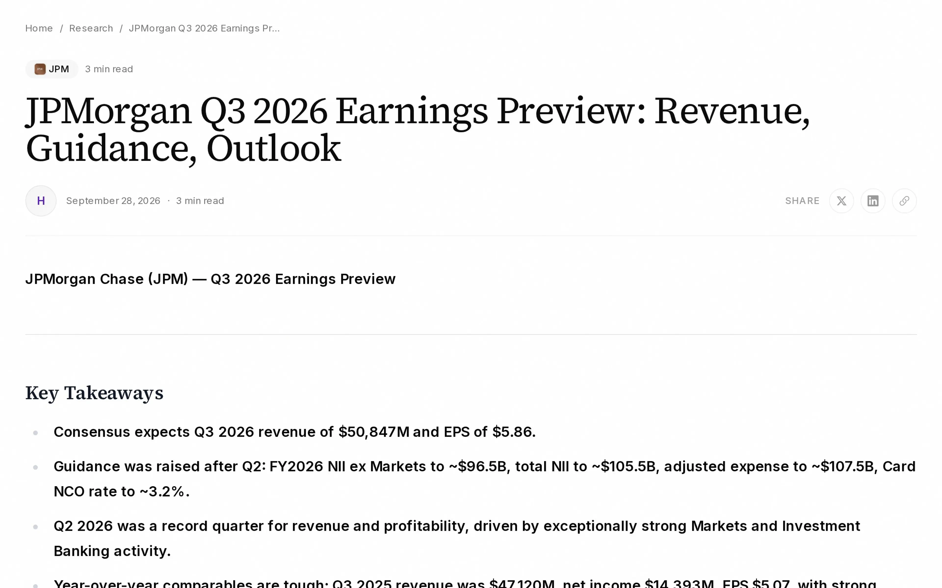 JPMorgan Q3 2026 Earnings Preview: Revenue, Guidance, Outlook