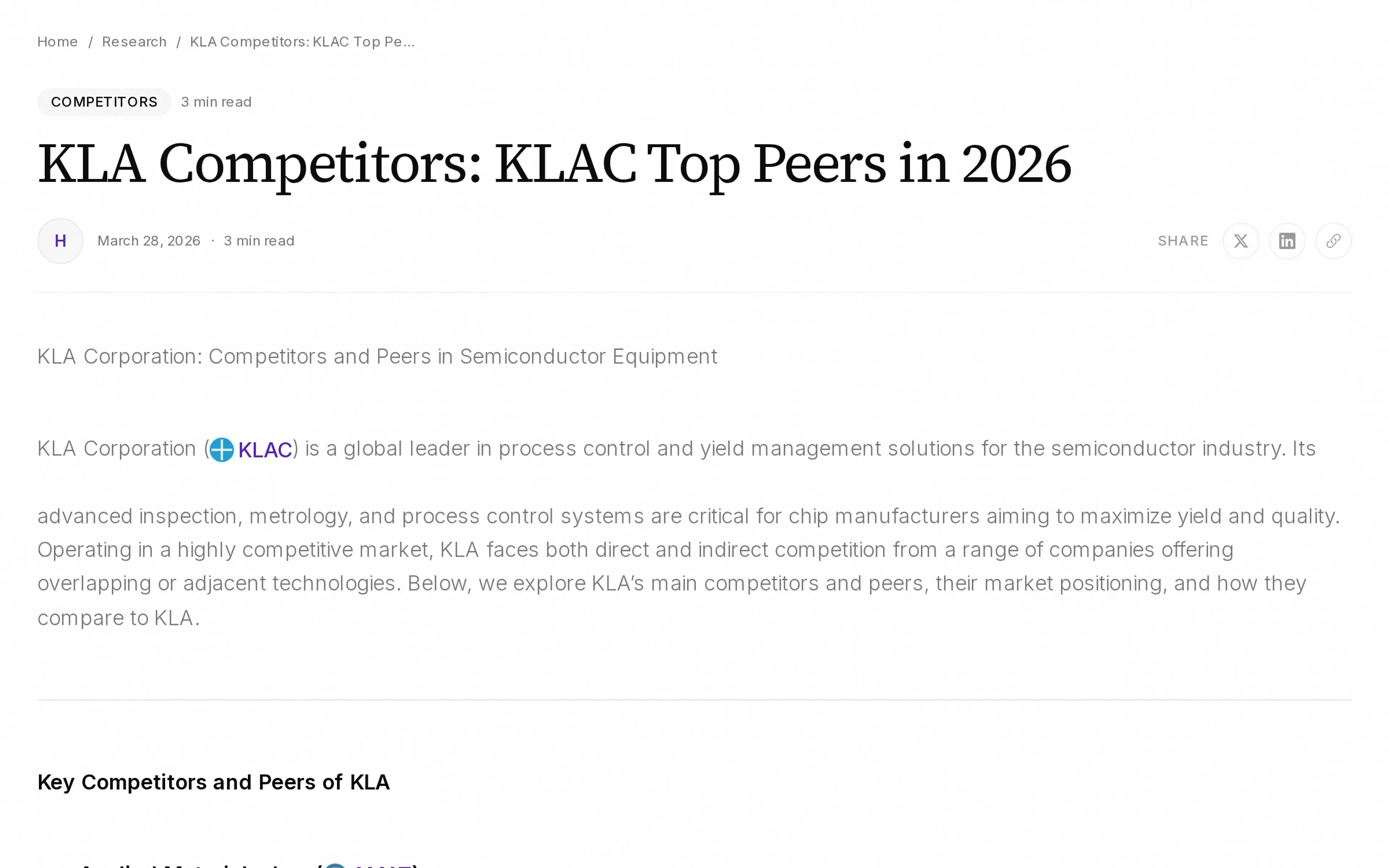 KLA Competitors: KLAC Top Peers in 2026
