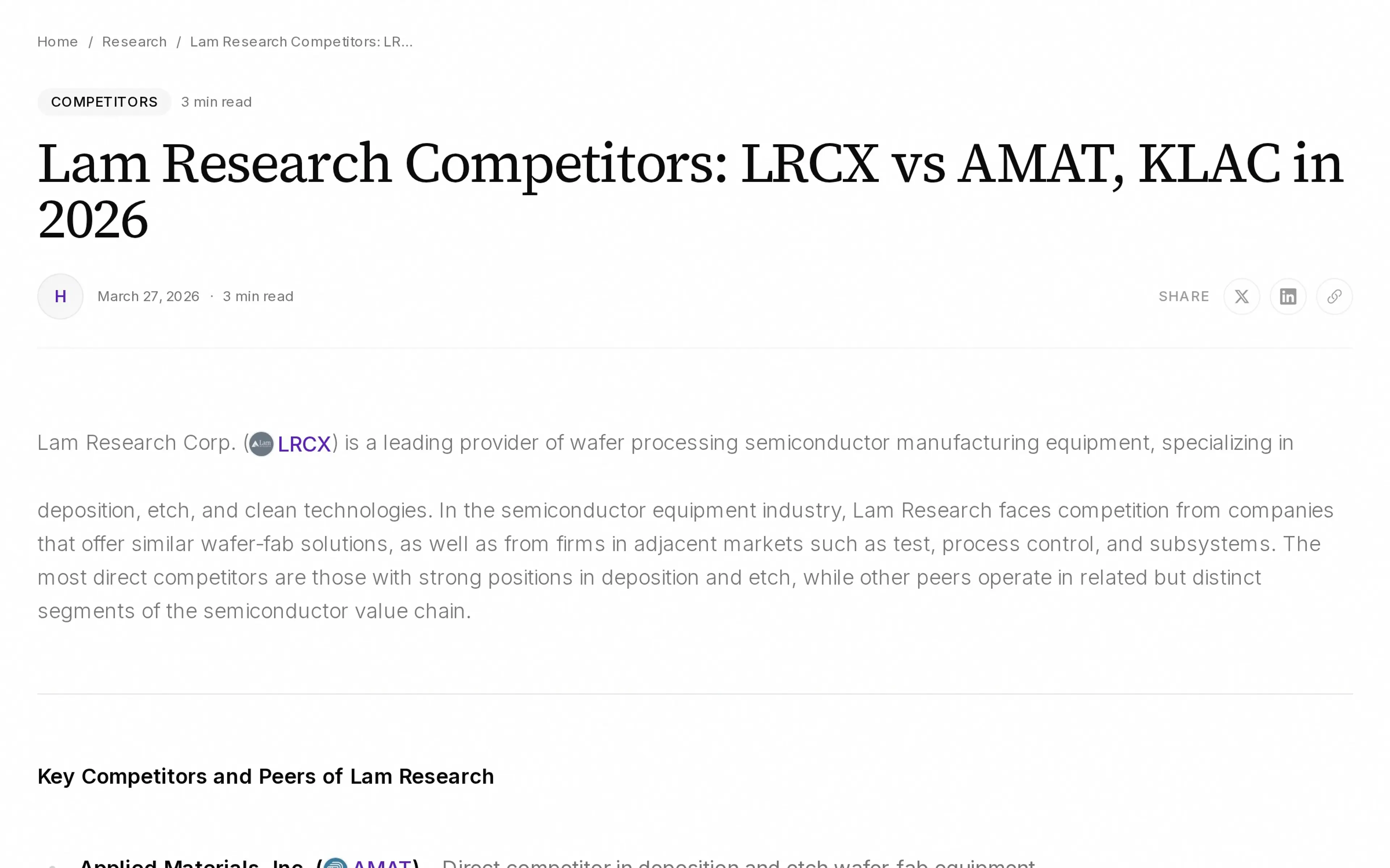 Lam Research Competitors: LRCX vs AMAT, KLAC in 2026