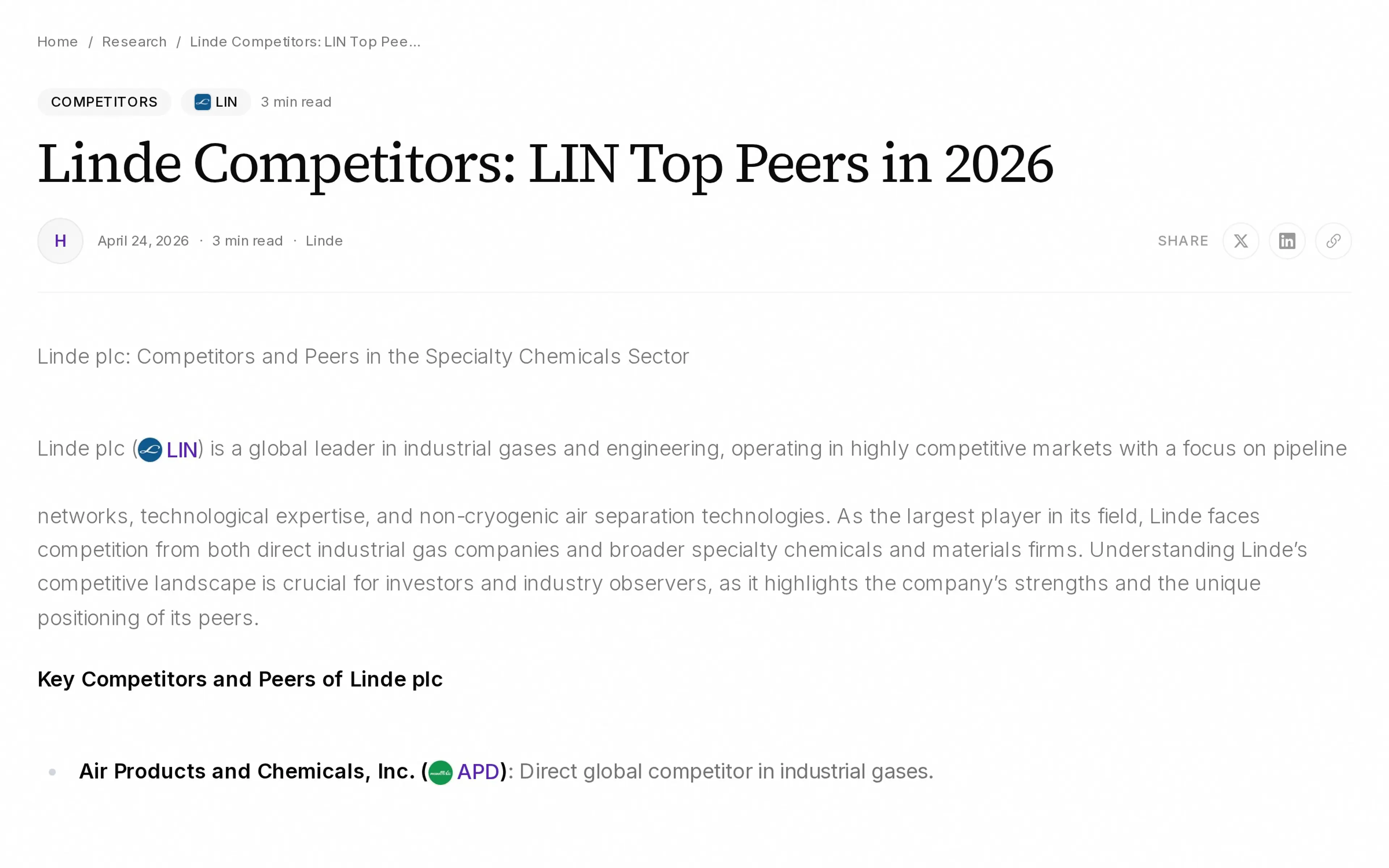 Linde Competitors: LIN Top Peers in 2026