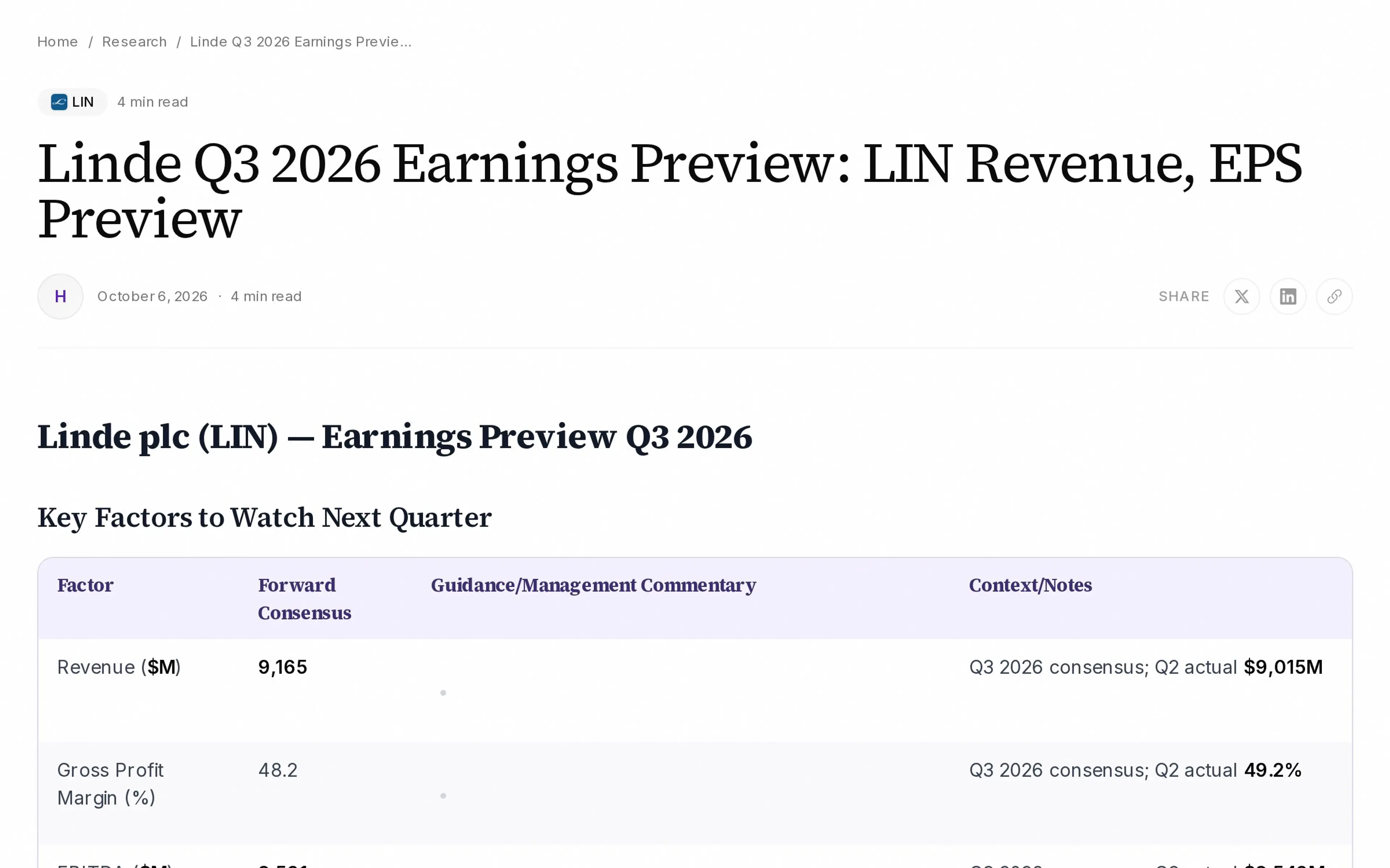 Linde Q3 2026 Earnings Preview: LIN Revenue, EPS Preview