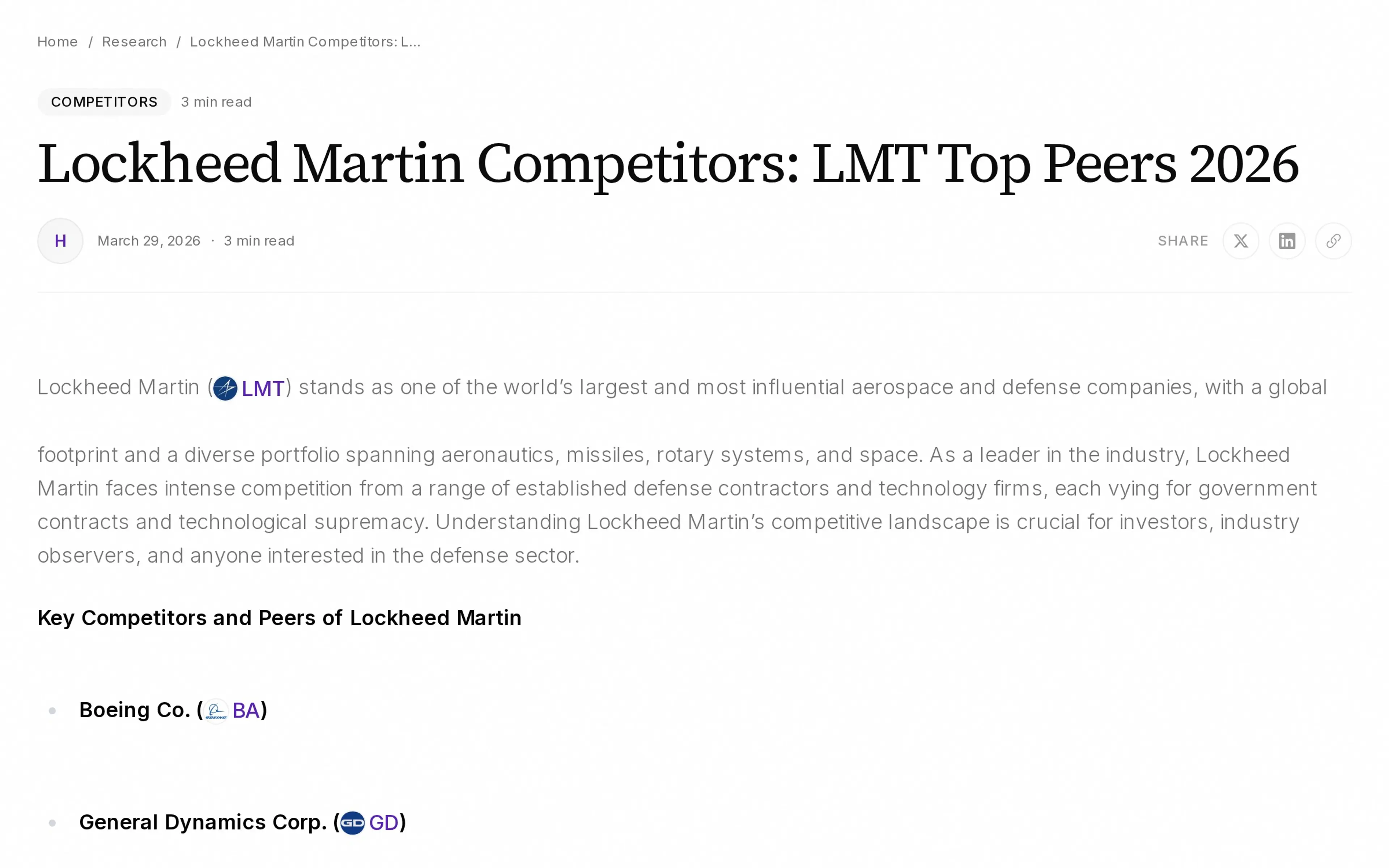 Lockheed Martin Competitors: LMT Top Peers 2026