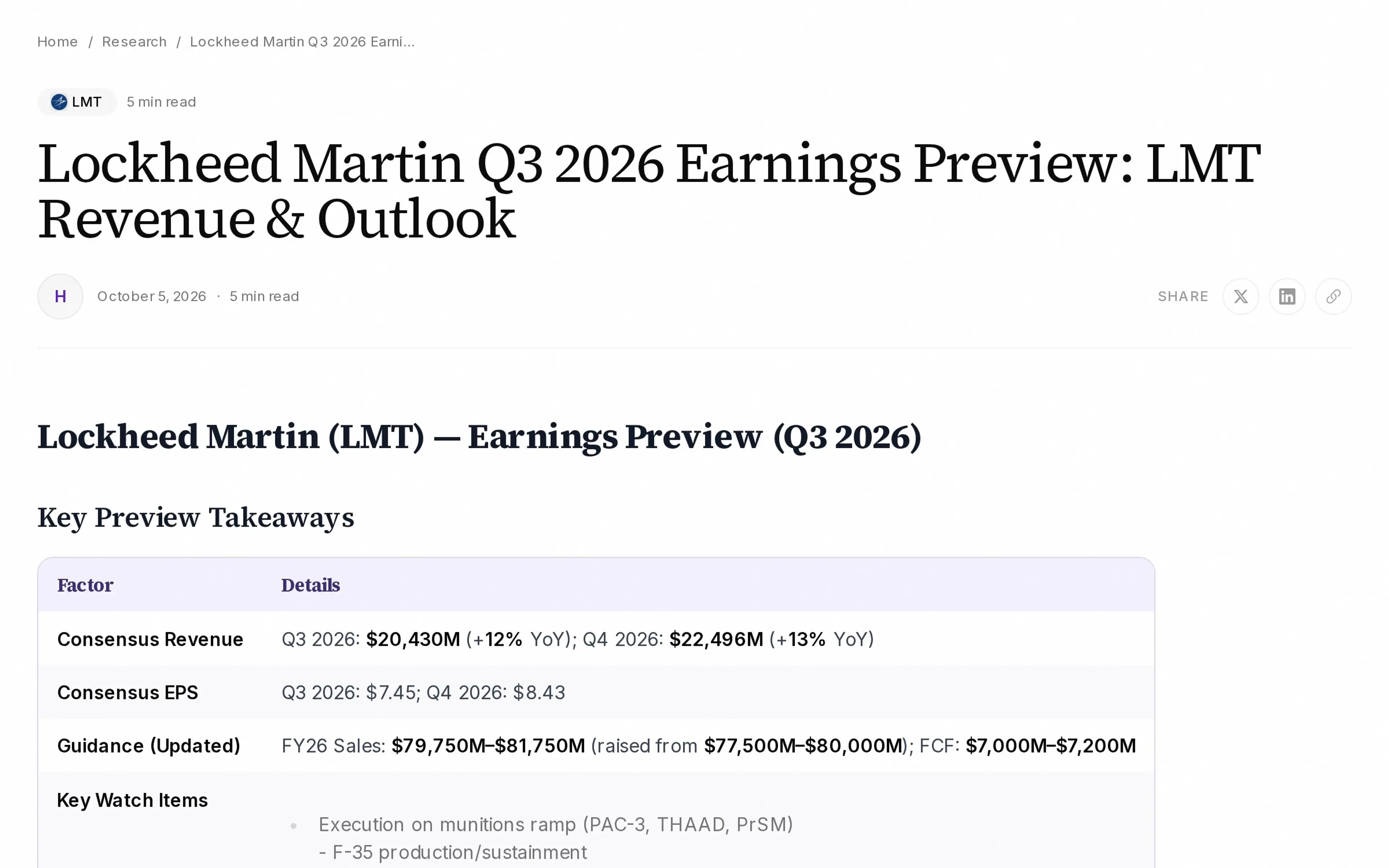 Lockheed Martin Q3 2026 Earnings Preview: LMT Revenue & Outlook