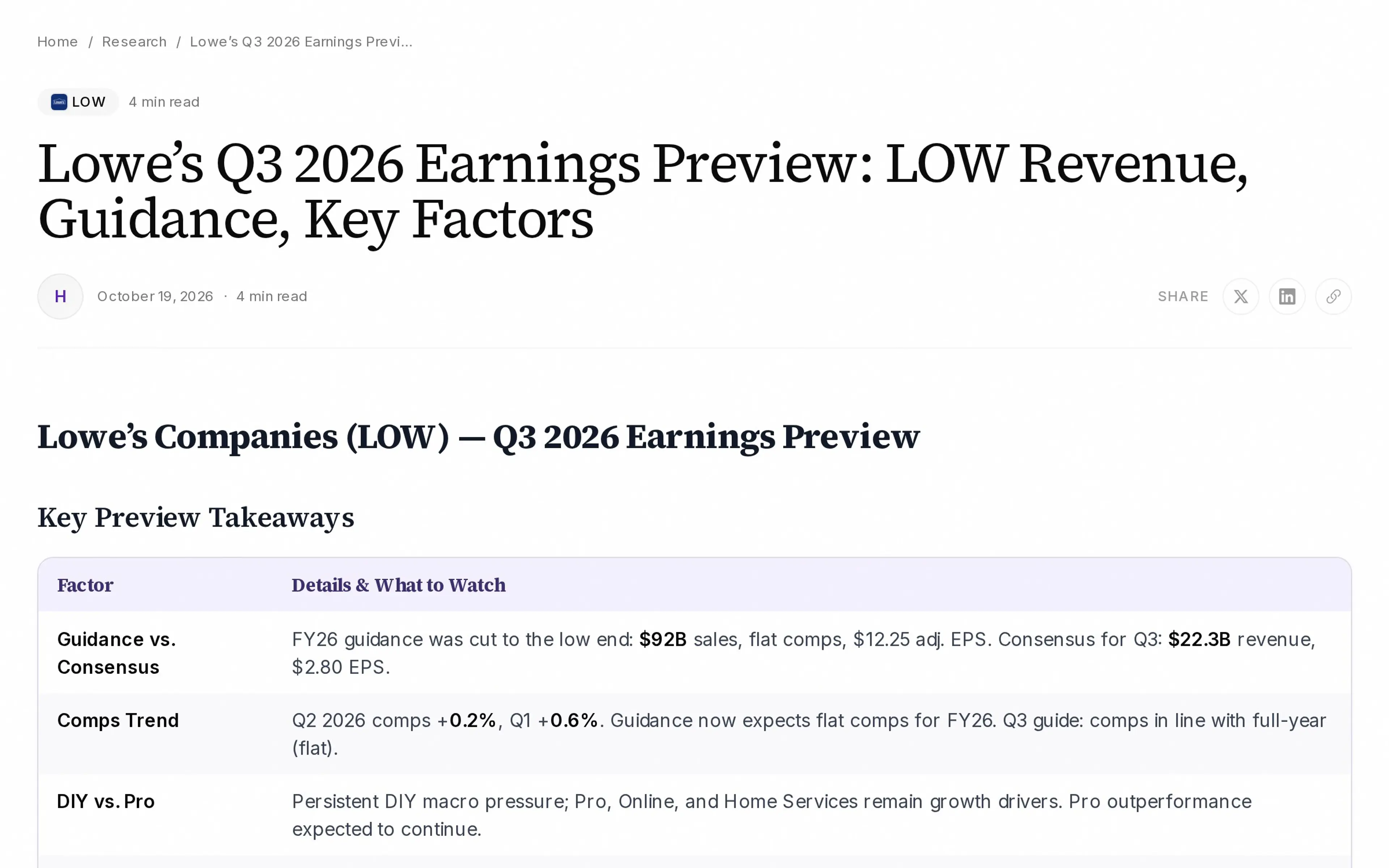 Lowe’s Q3 2026 Earnings Preview: LOW Revenue, Guidance, Key Factors