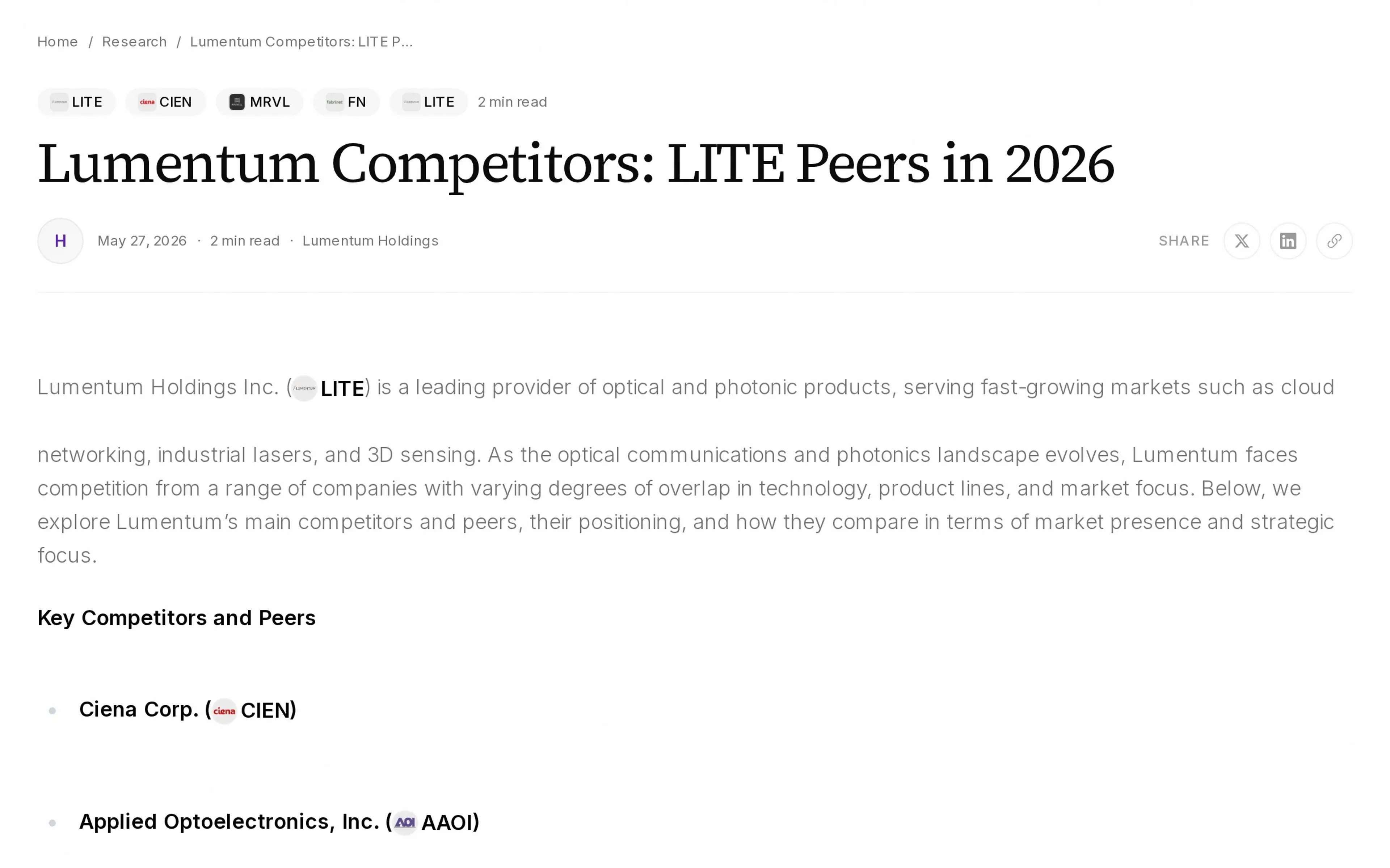 Lumentum Competitors: LITE Peers in 2026