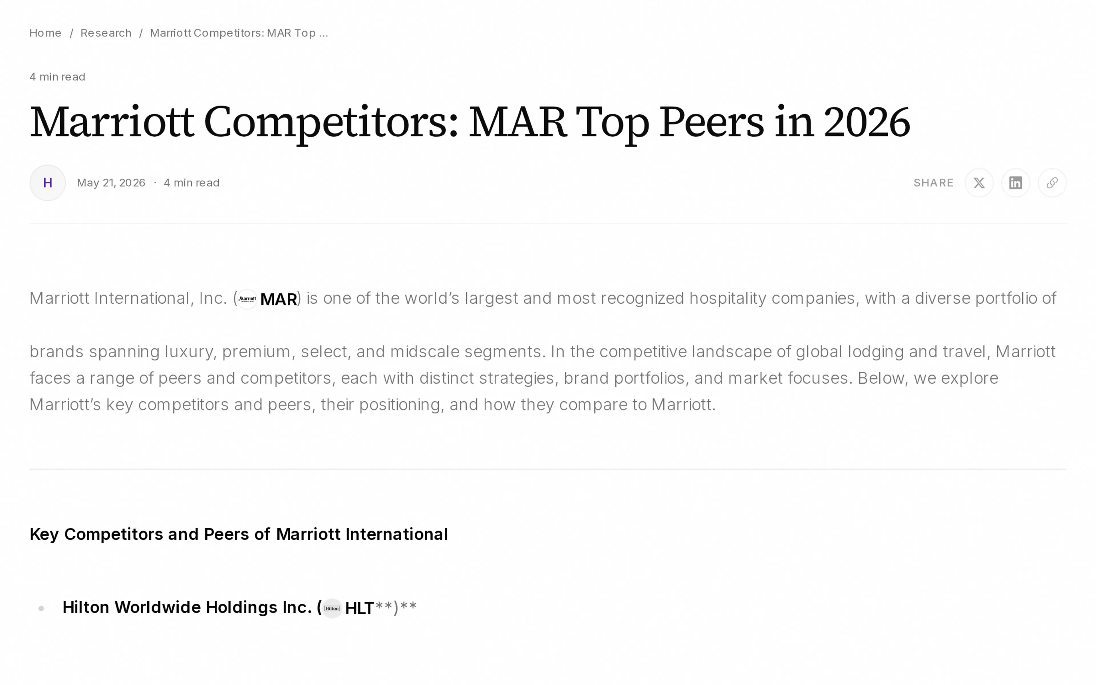 Marriott Competitors: MAR Top Peers in 2026