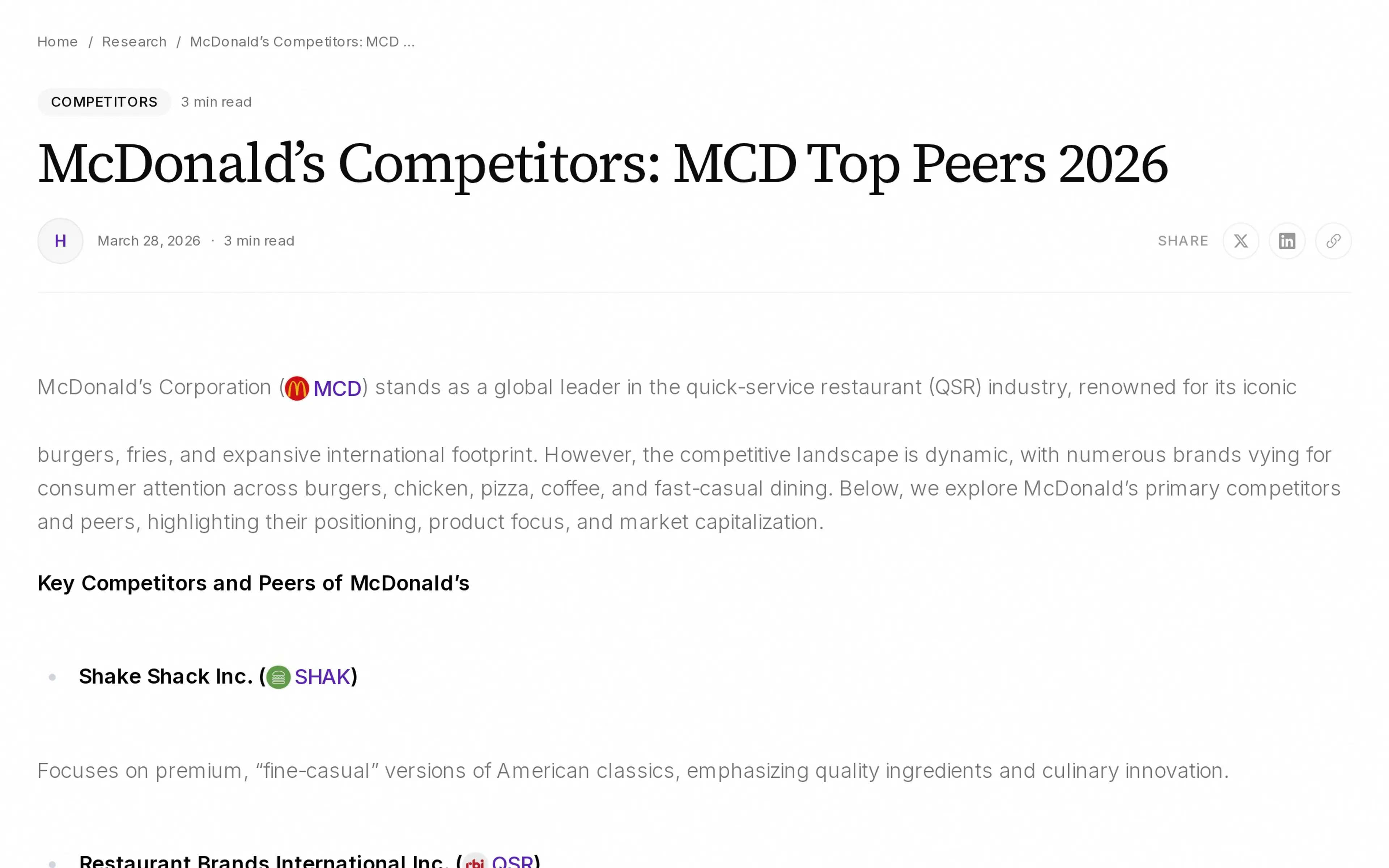 McDonald’s Competitors: MCD Top Peers 2026