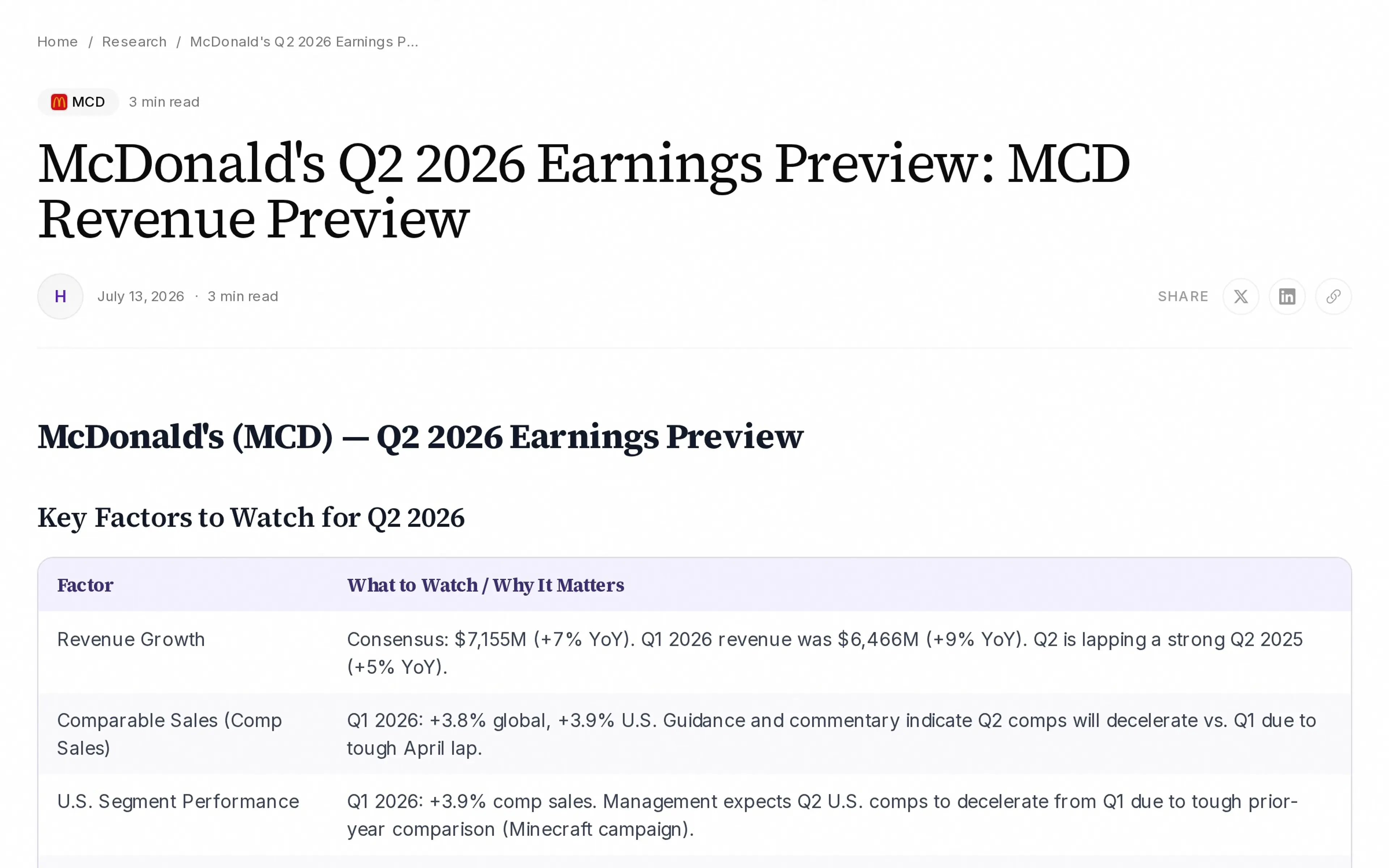 McDonald's Q2 2026 Earnings Preview: MCD Revenue Preview