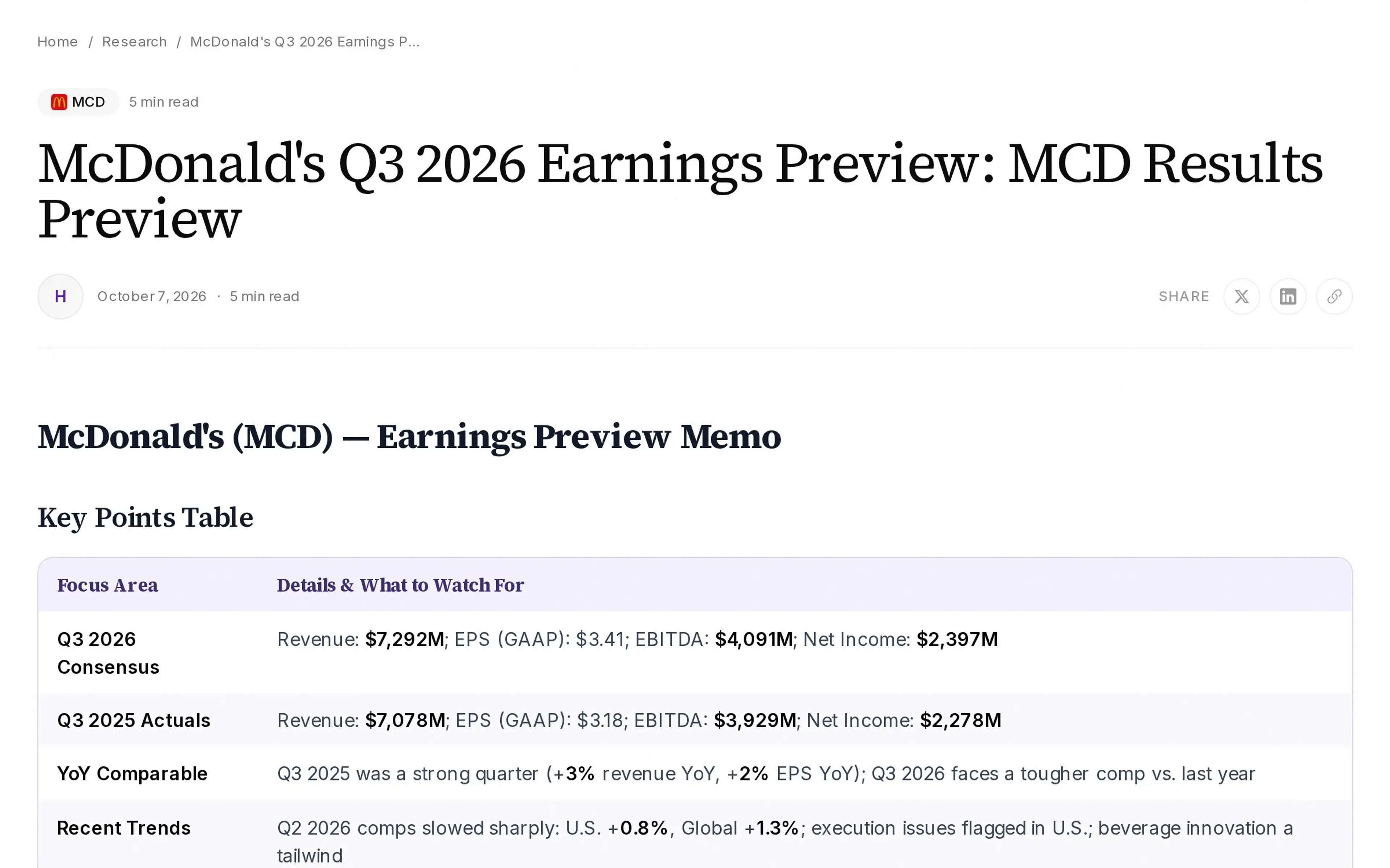 McDonald's Q3 2026 Earnings Preview: MCD Results Preview