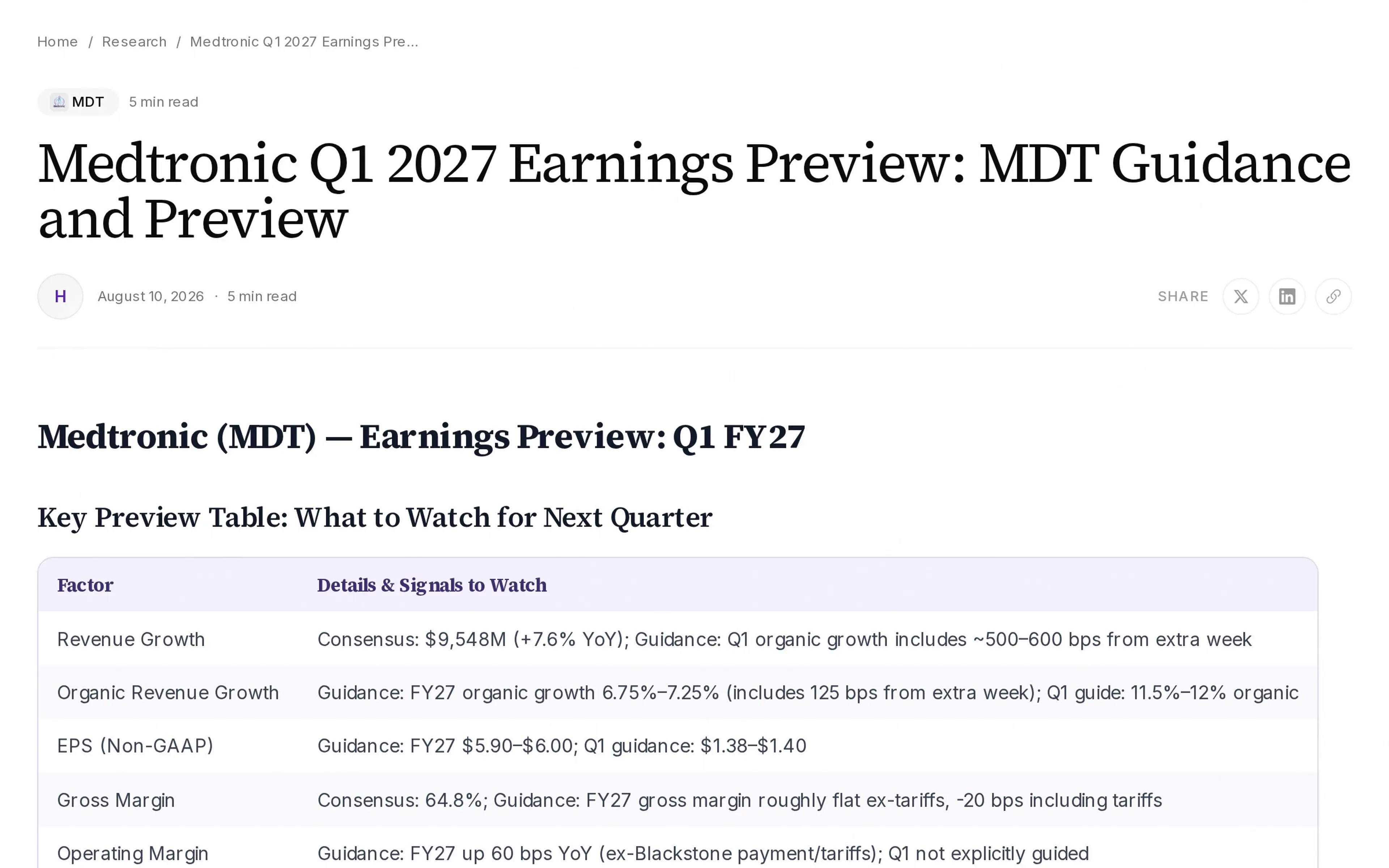 Medtronic Q1 2027 Earnings Preview: MDT Guidance and Preview
