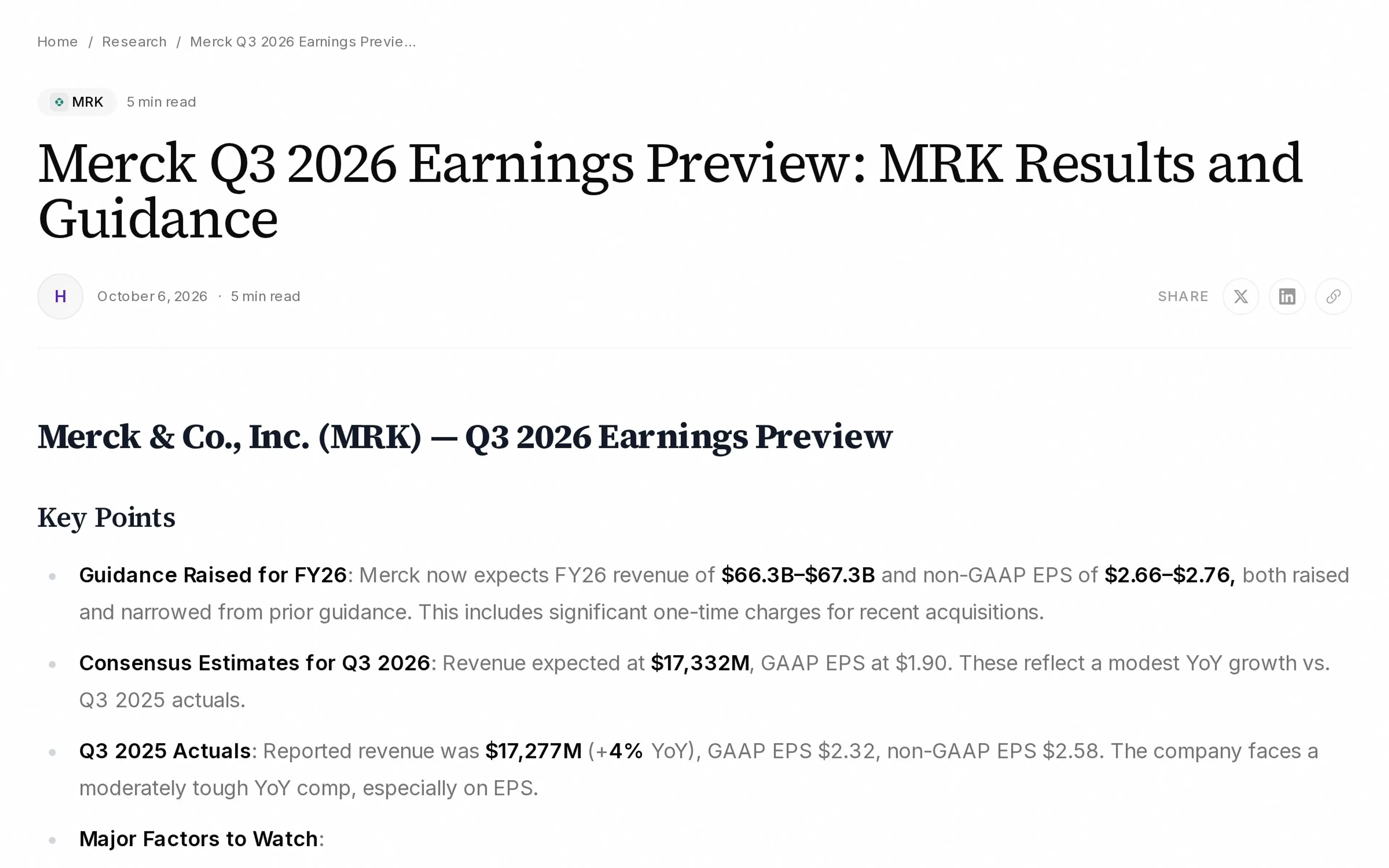Merck Q3 2026 Earnings Preview: MRK Results and Guidance