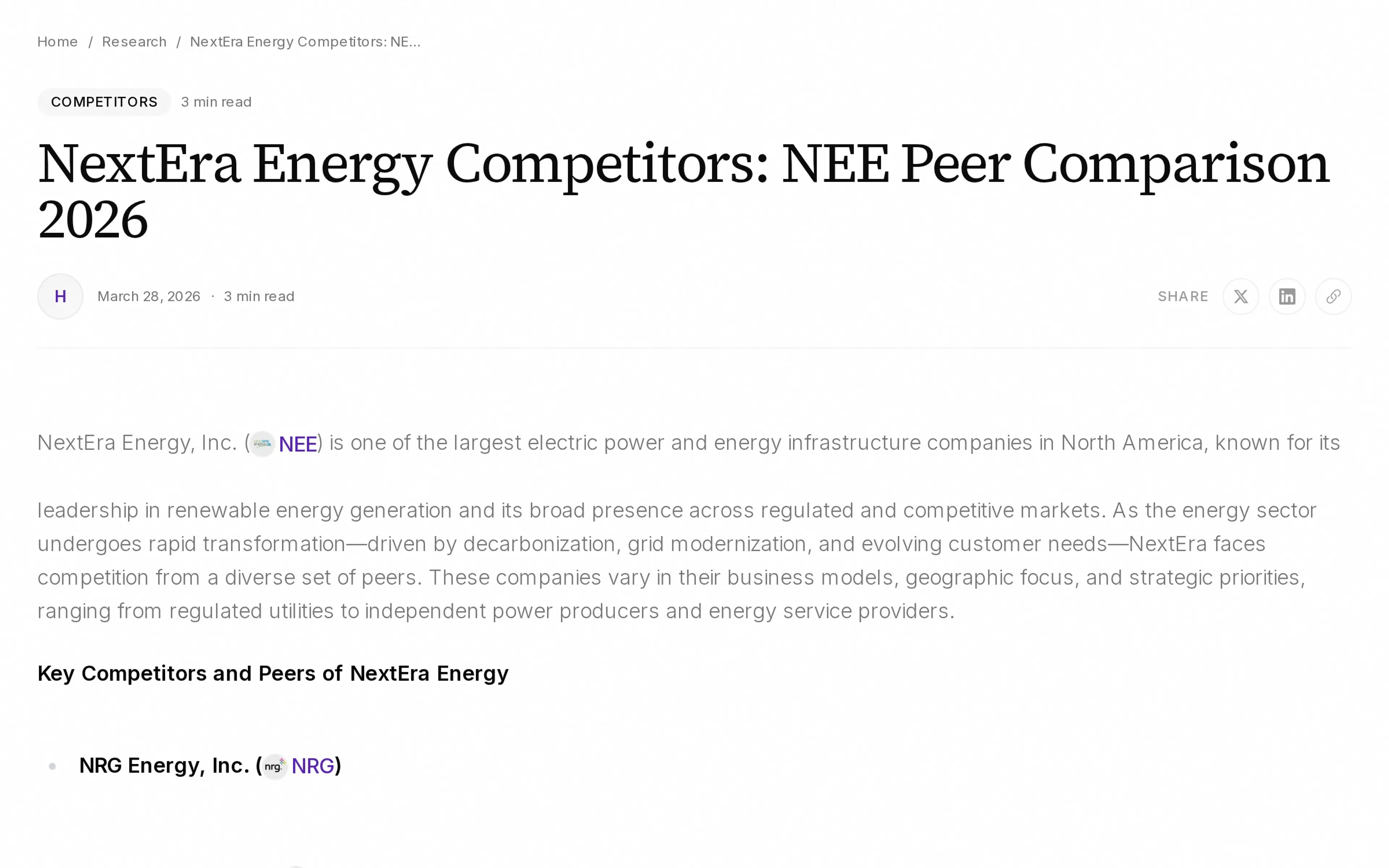 NextEra Energy Competitors: NEE Peer Comparison 2026