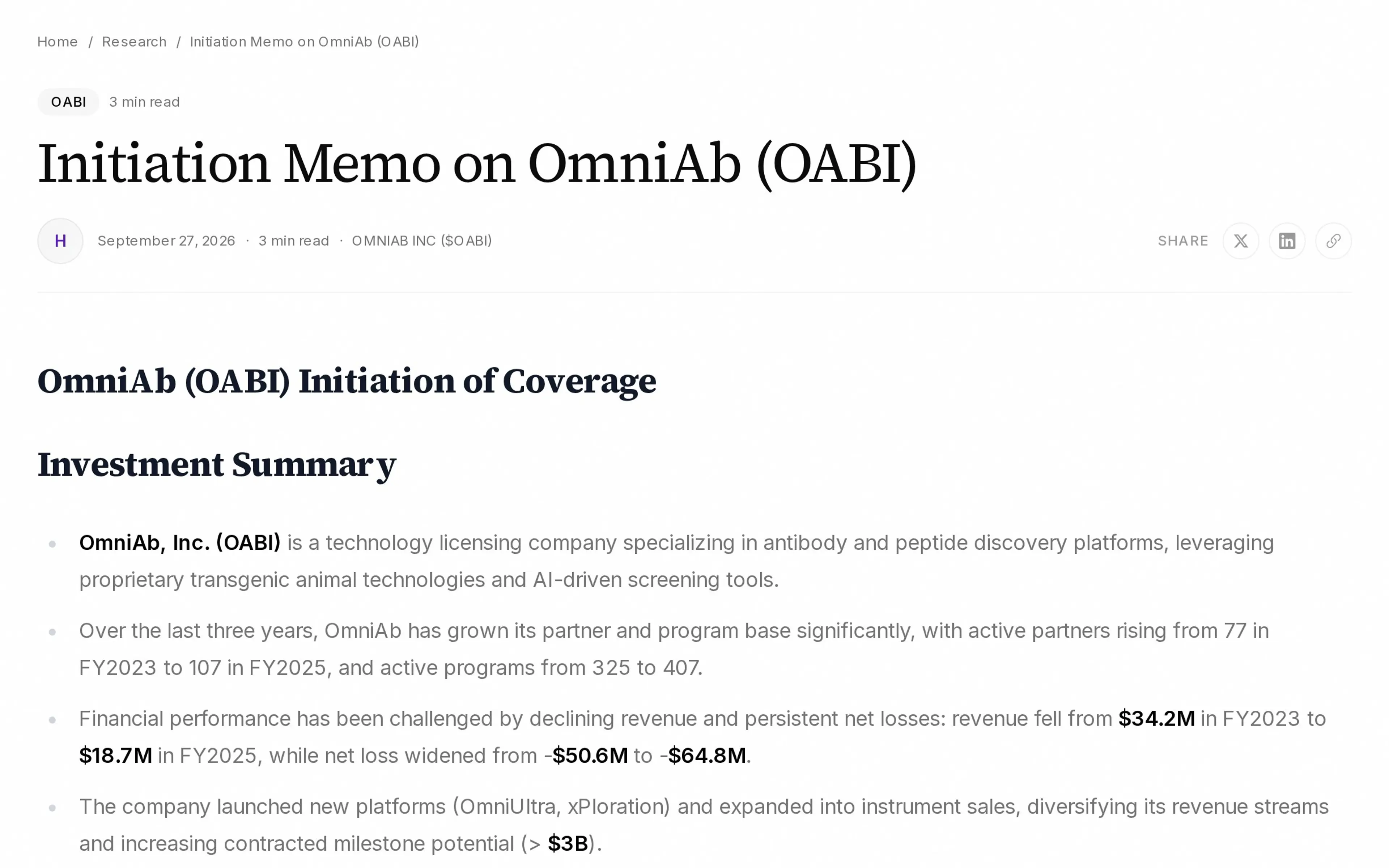Initiation Memo on OmniAb (OABI)