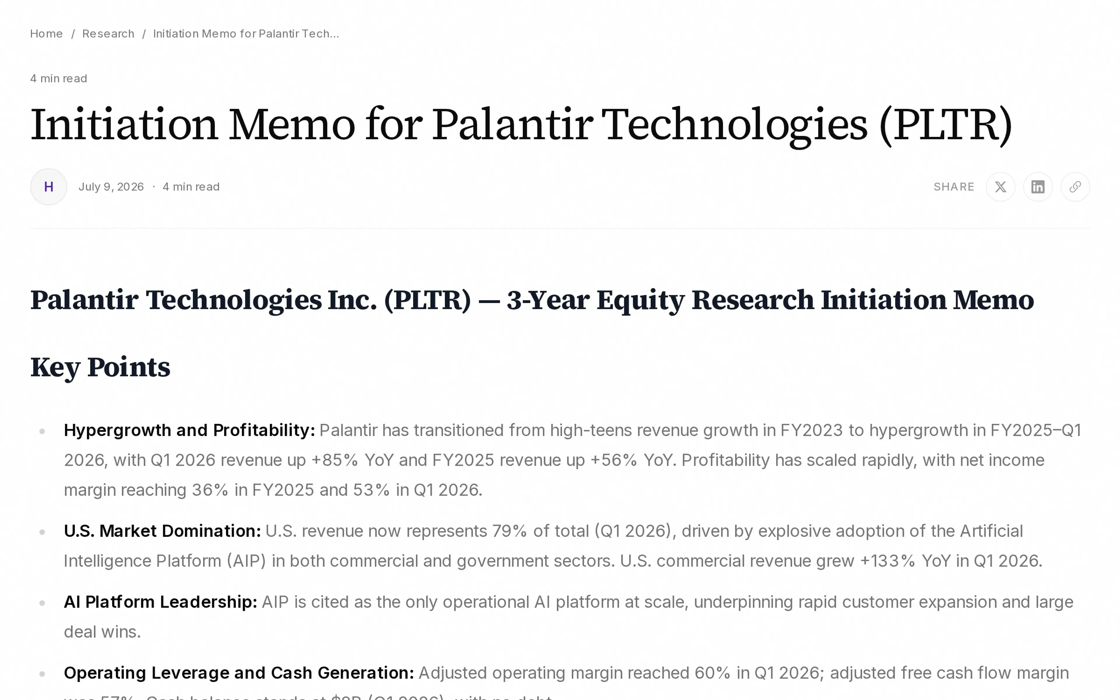 Initiation Memo for Palantir Technologies (PLTR)