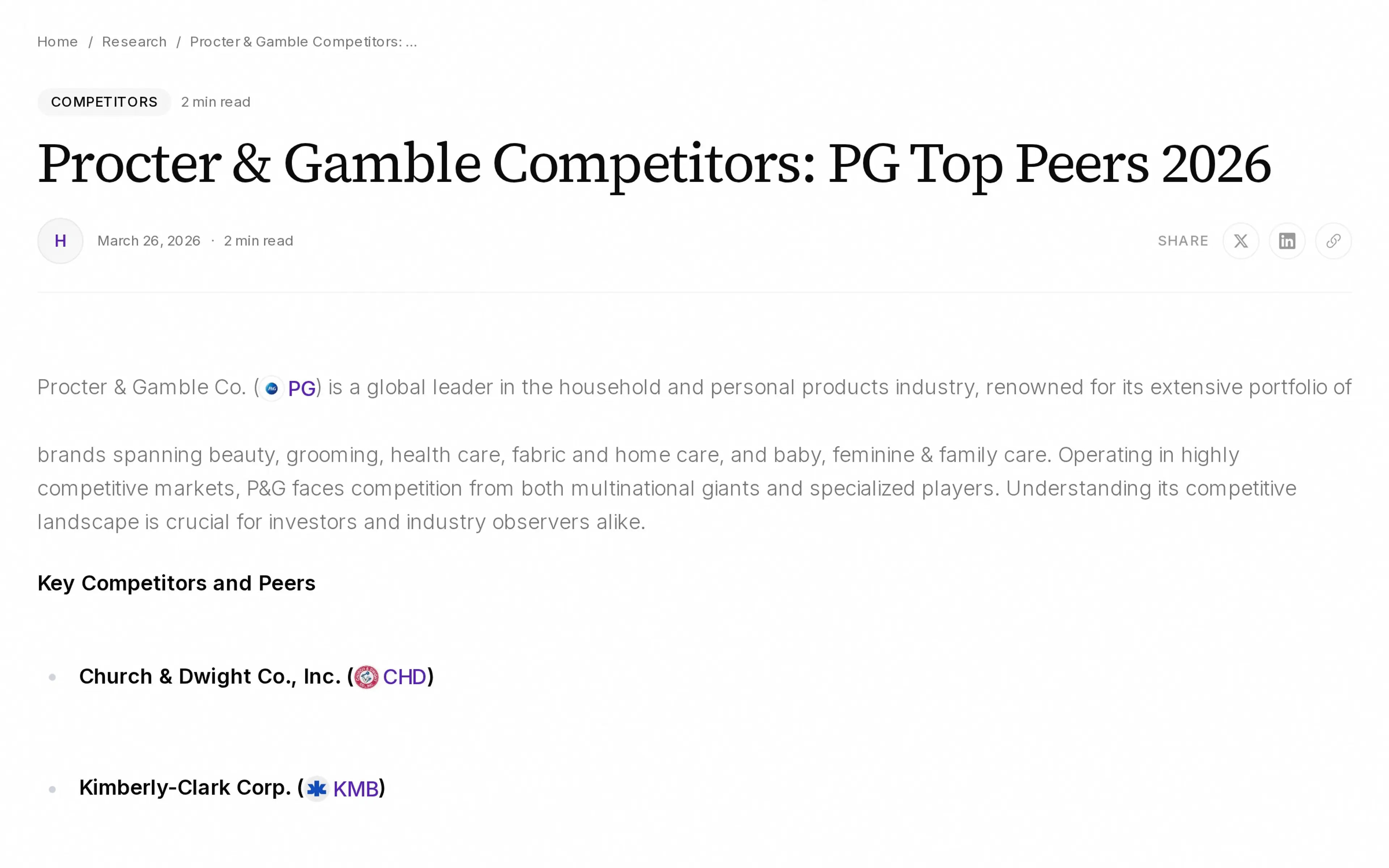 Procter & Gamble Competitors: PG Top Peers 2026