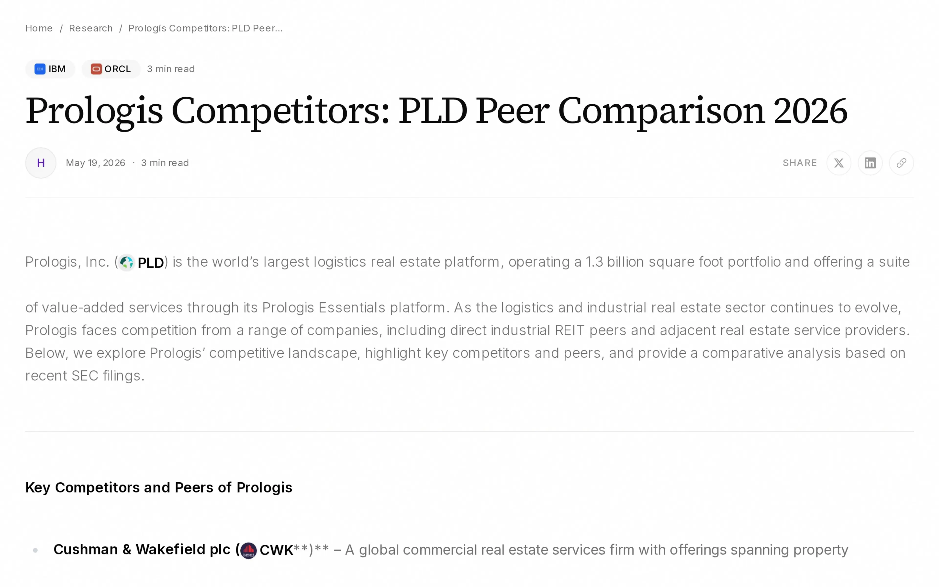 Prologis Competitors: PLD Peer Comparison 2026