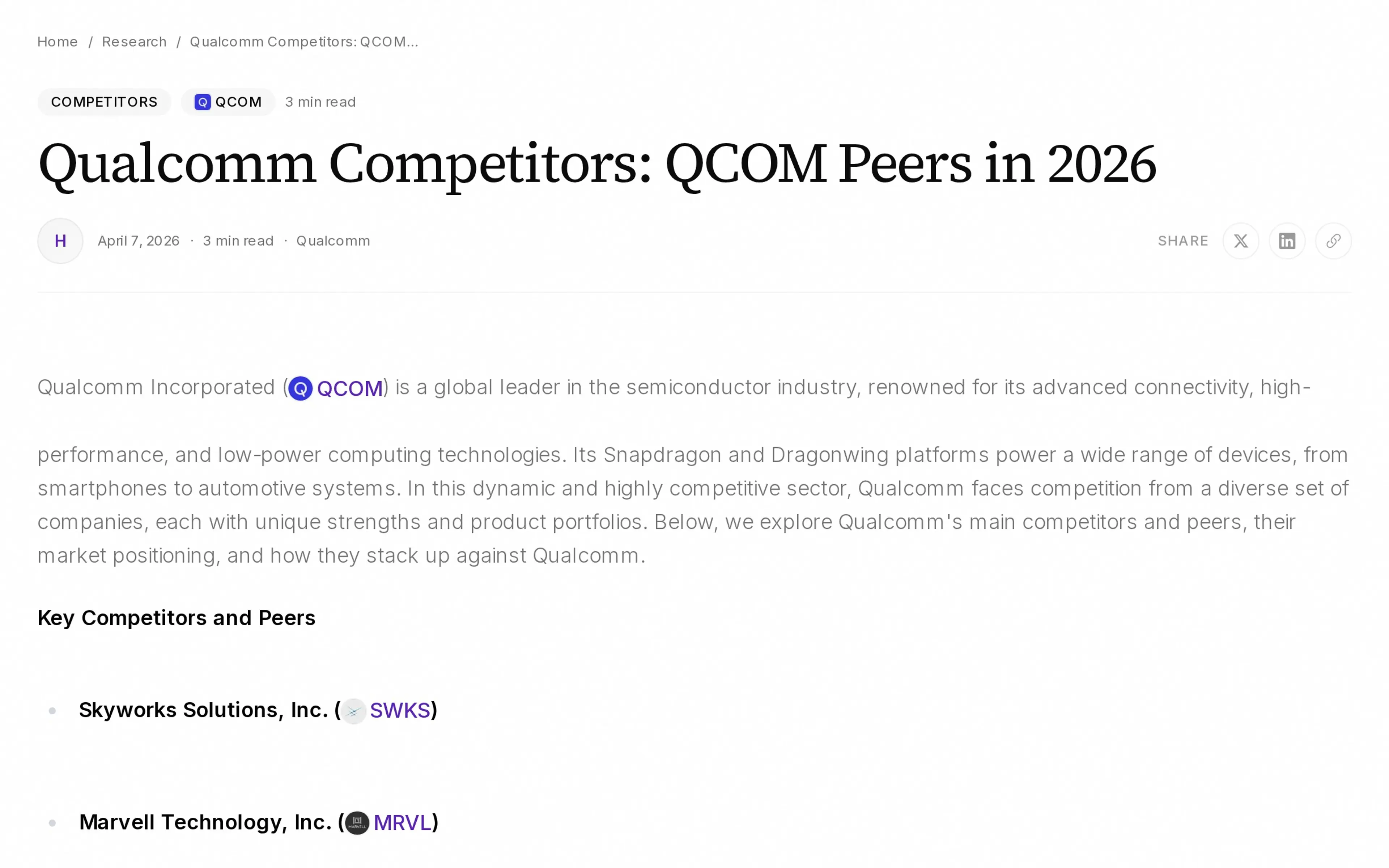 Qualcomm Competitors: QCOM Peers in 2026