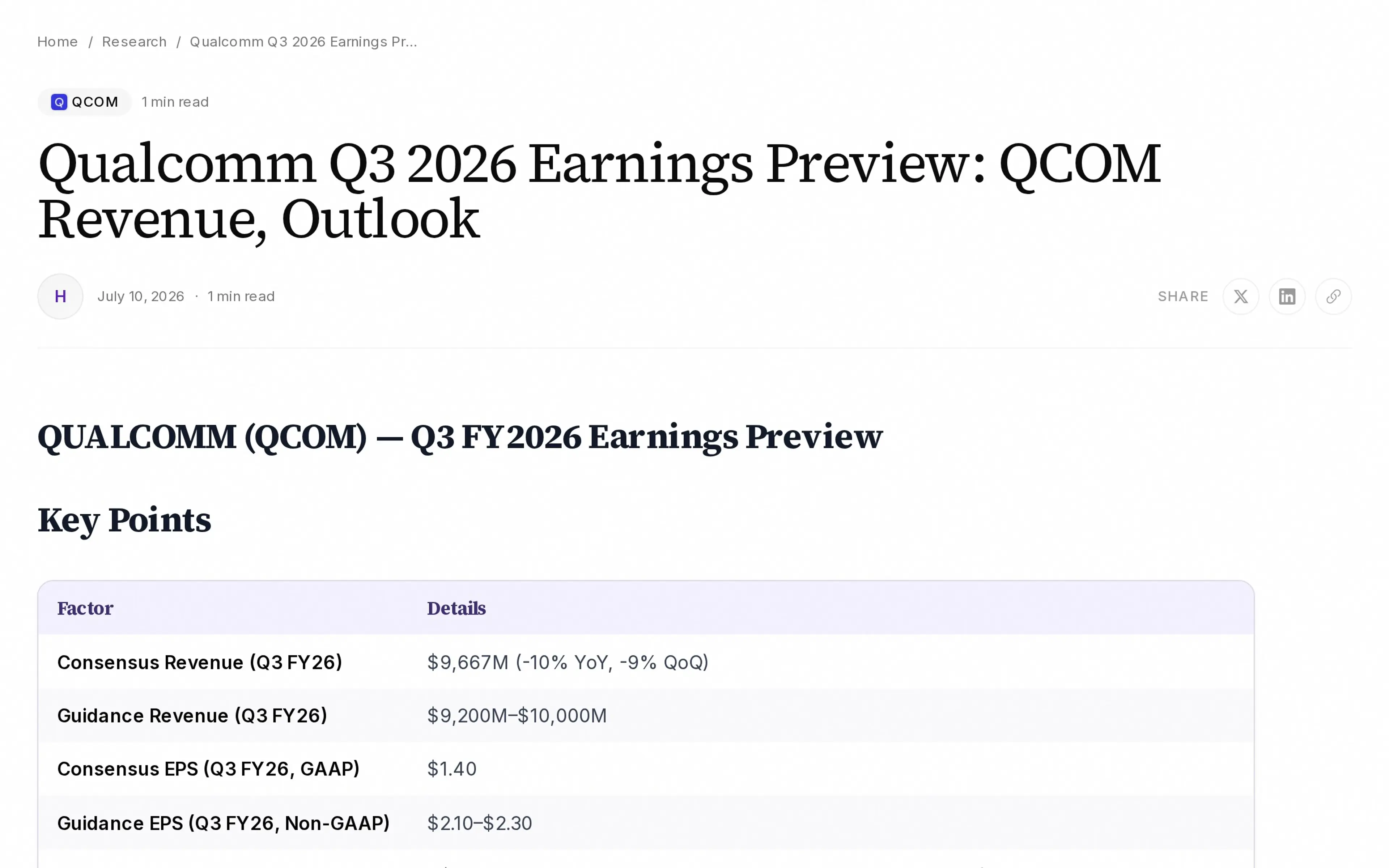 Qualcomm Q3 2026 Earnings Preview: QCOM Revenue, Outlook