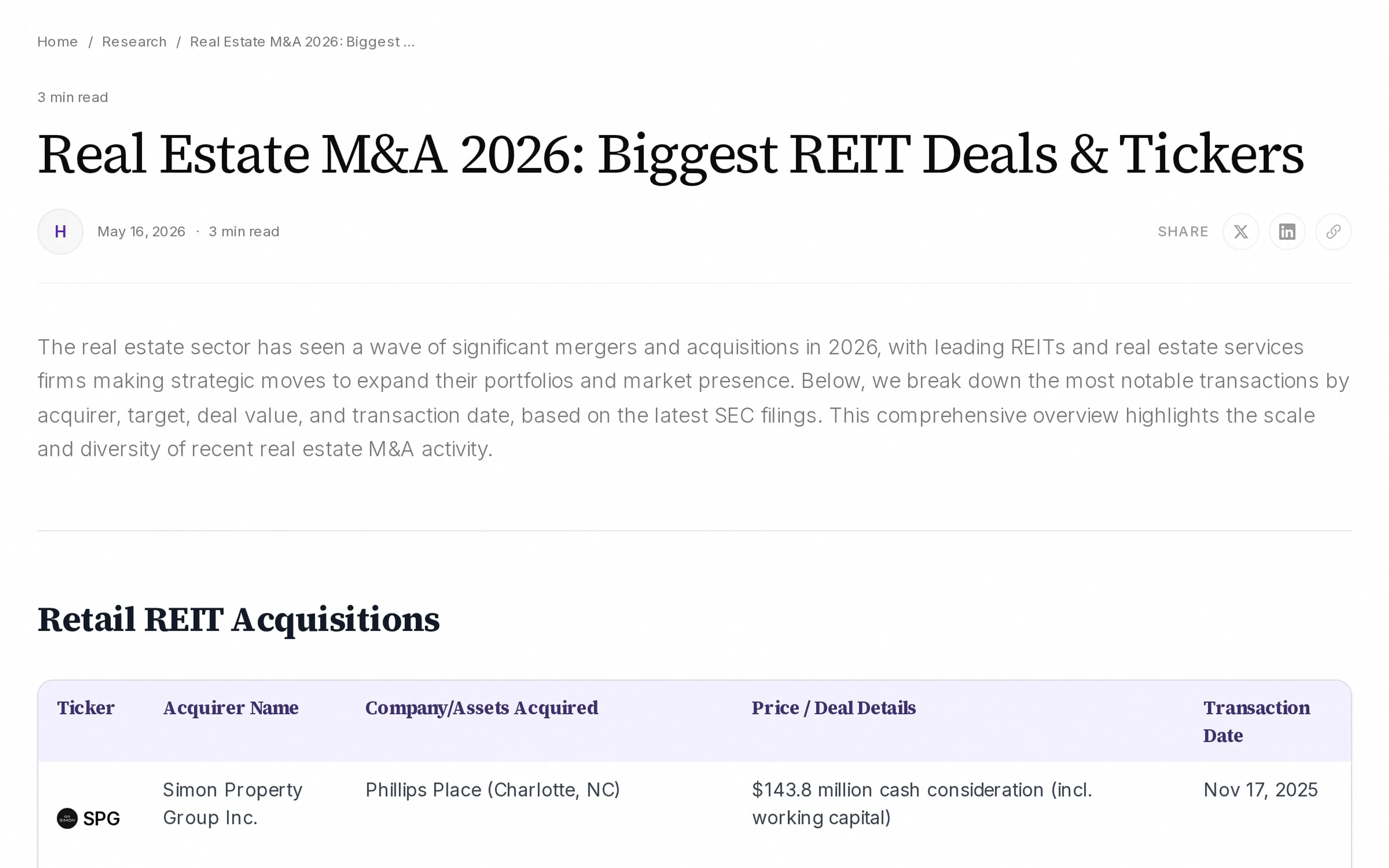 Real Estate M&A 2026: Biggest REIT Deals & Tickers