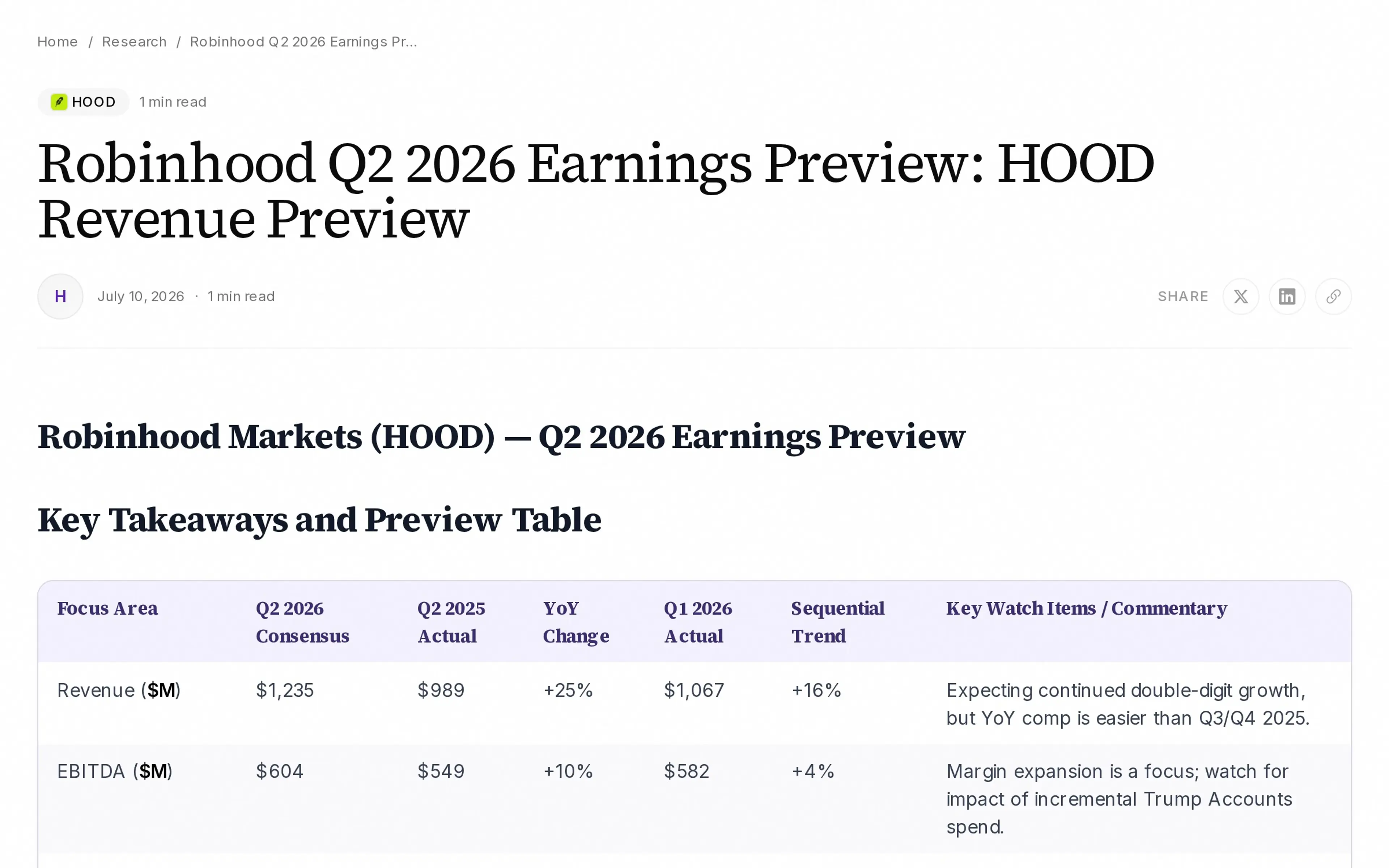 Robinhood Q2 2026 Earnings Preview: HOOD Revenue Preview