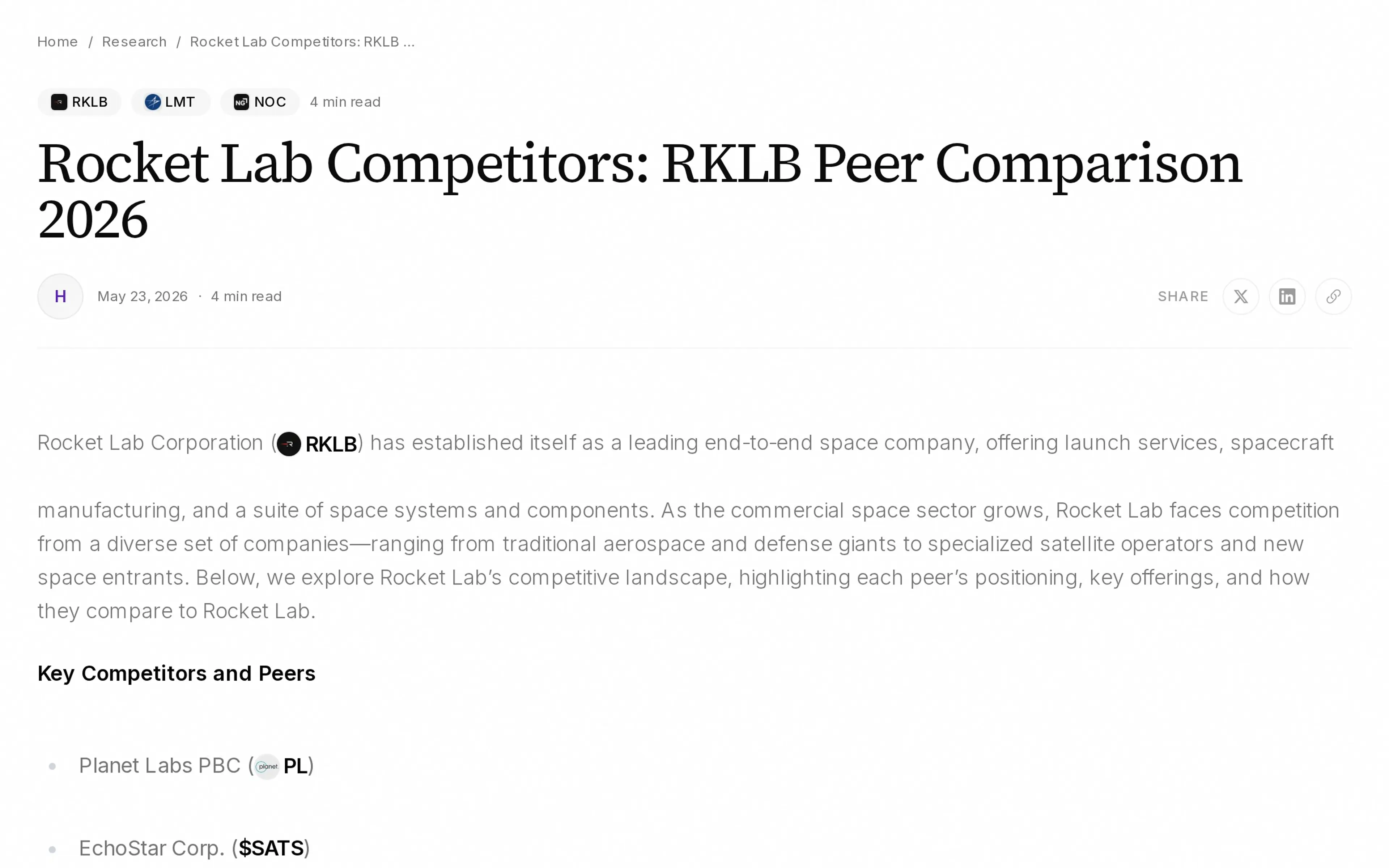 Rocket Lab Competitors: RKLB Peer Comparison 2026
