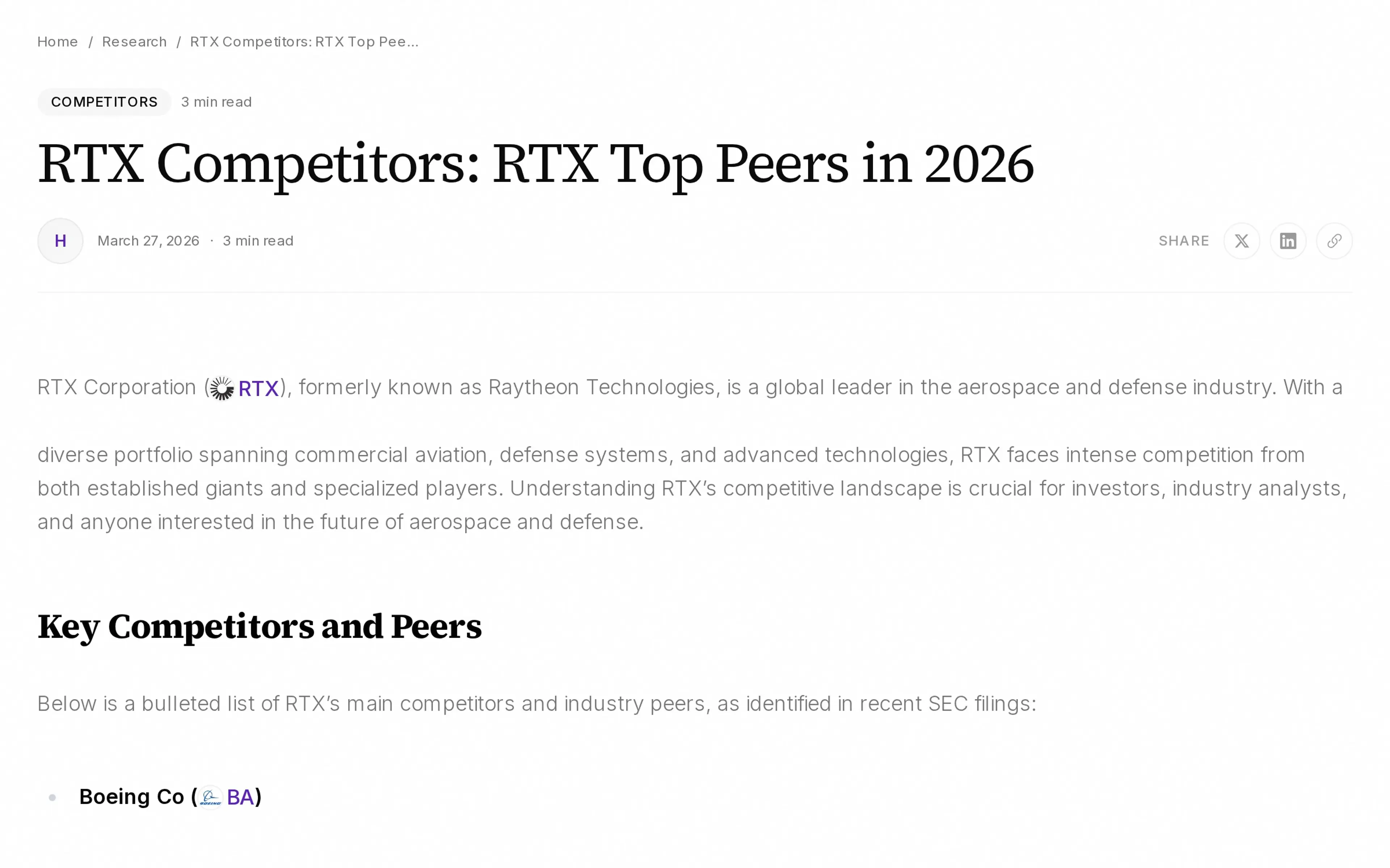 RTX Competitors: RTX Top Peers in 2026