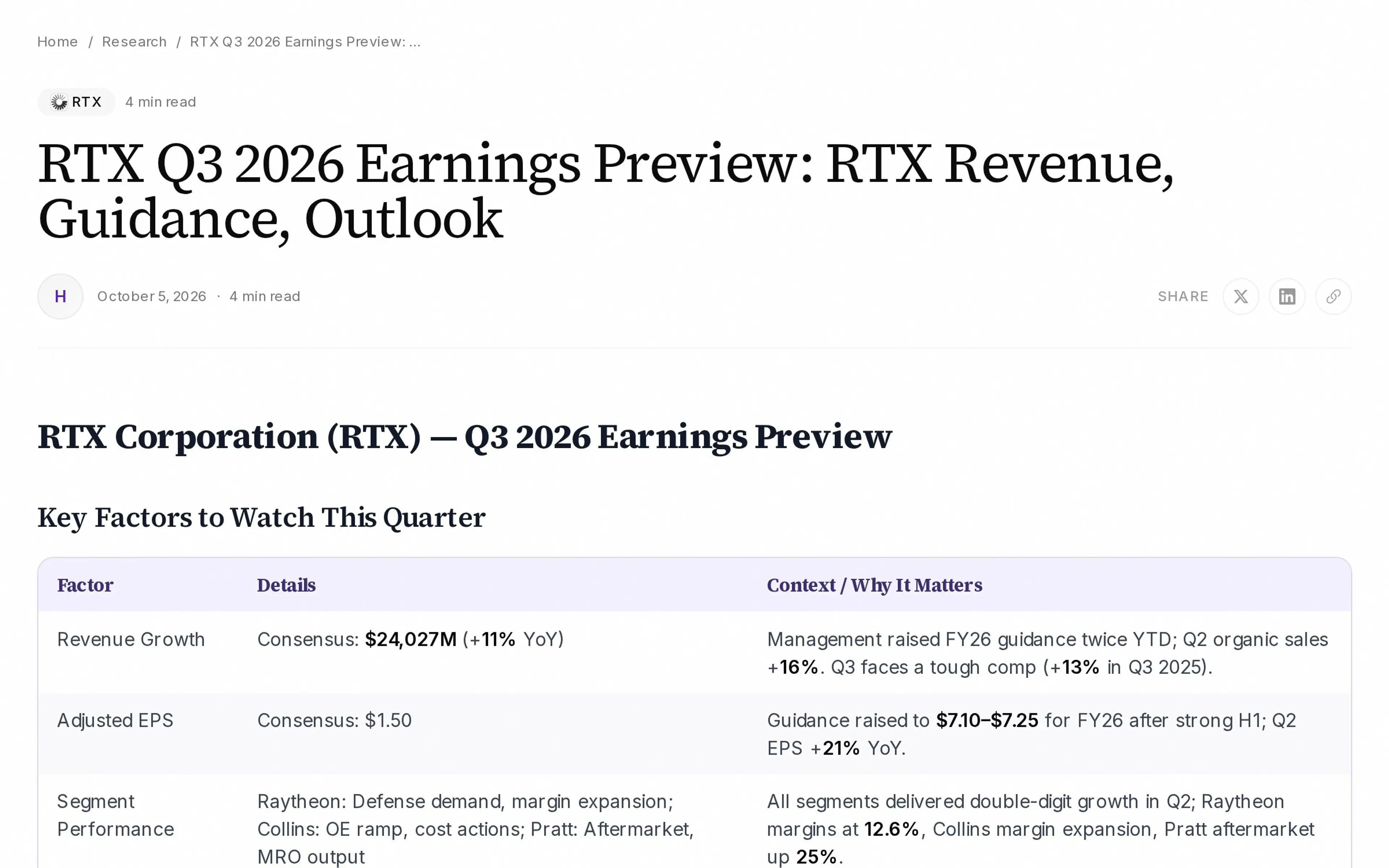 RTX Q3 2026 Earnings Preview: RTX Revenue, Guidance, Outlook