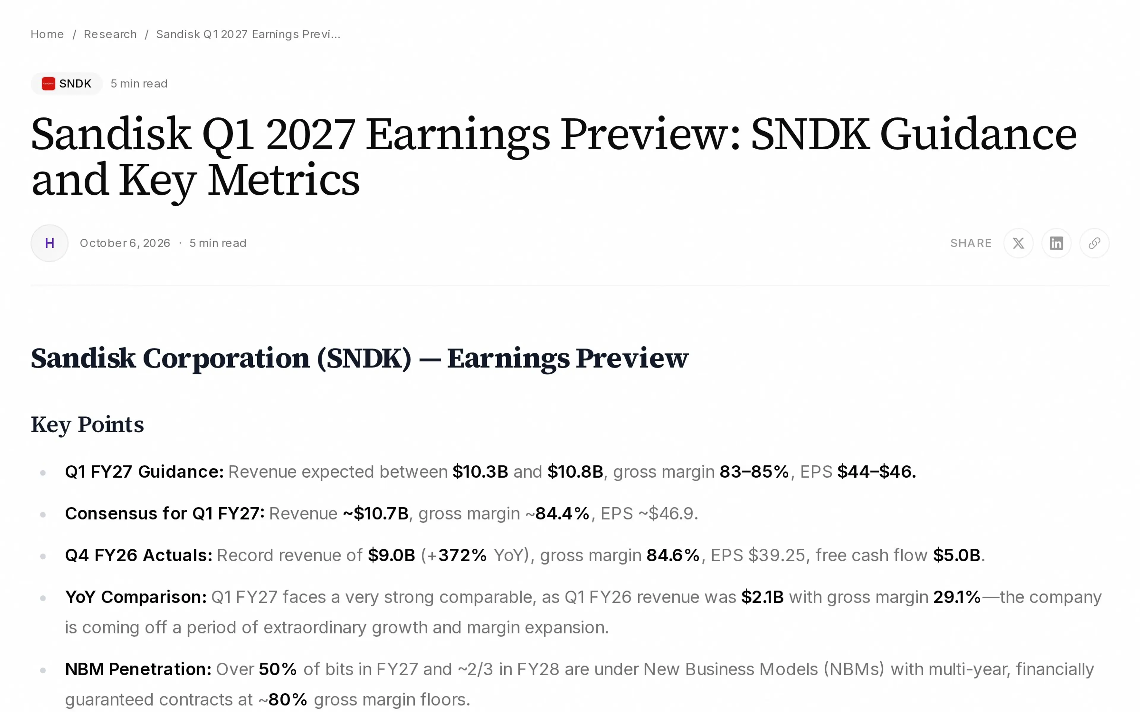 Sandisk Q1 2027 Earnings Preview: SNDK Guidance and Key Metrics