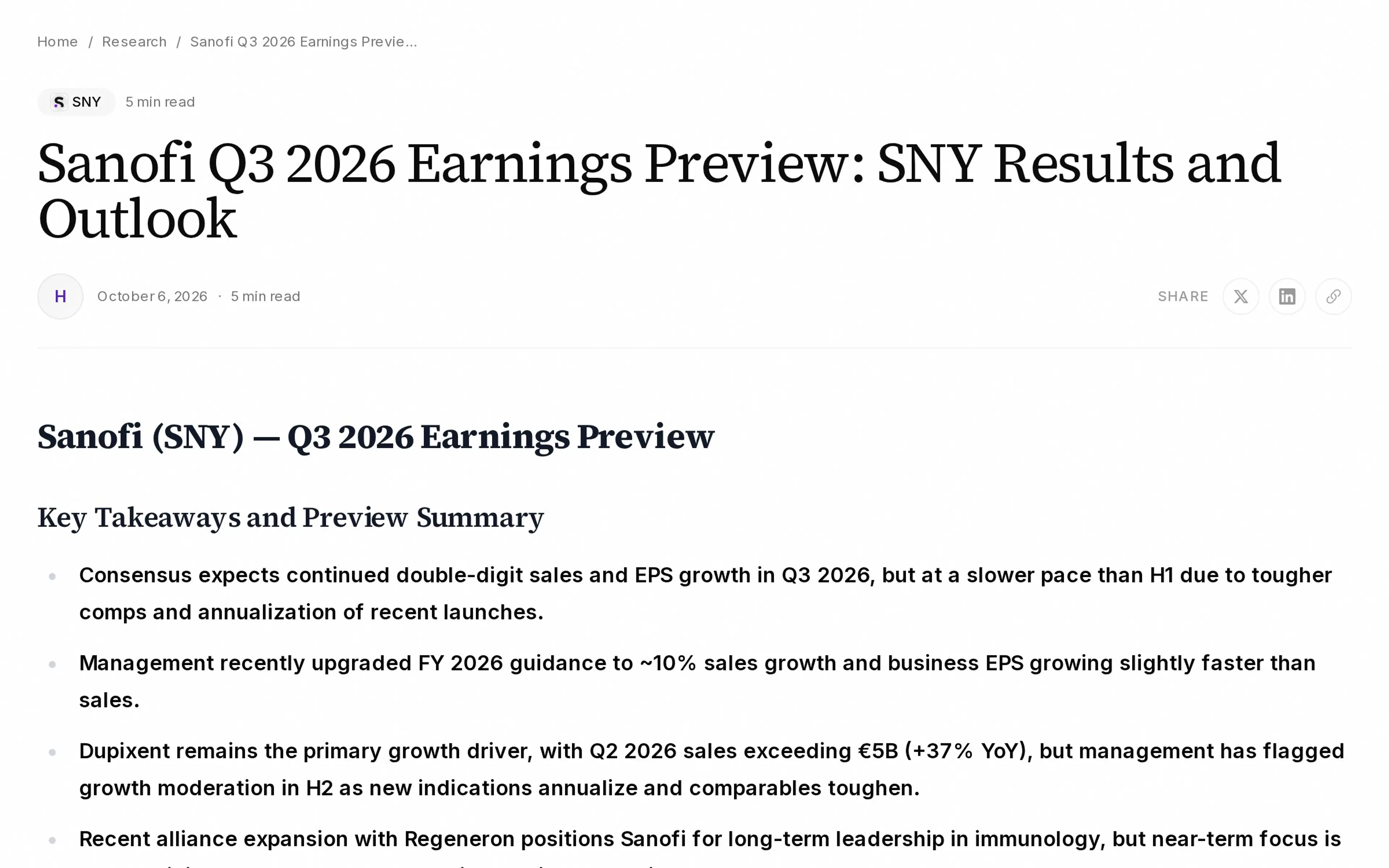 Sanofi Q3 2026 Earnings Preview: SNY Results and Outlook