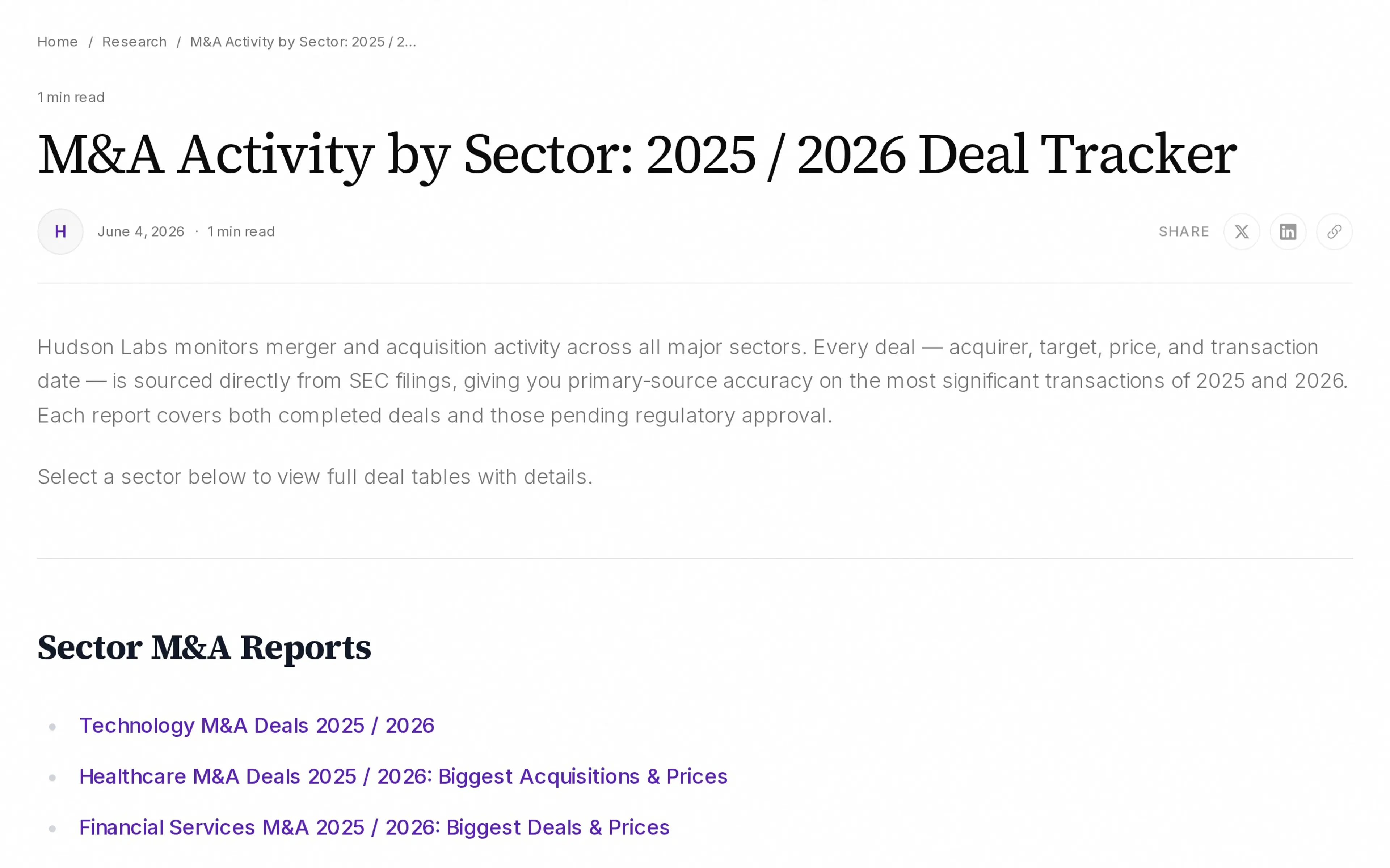 M&A Activity by Sector: 2025 / 2026 Deal Tracker