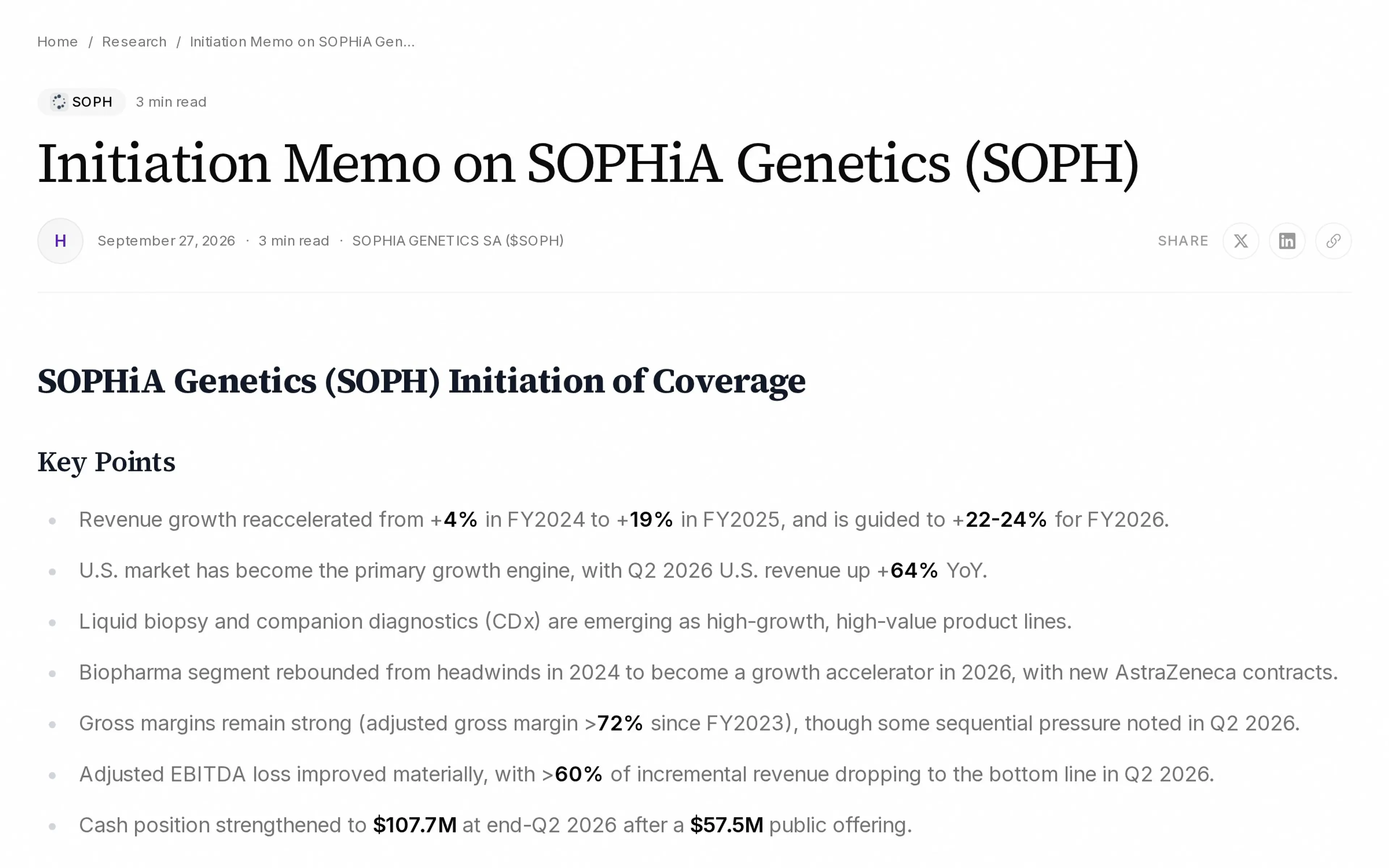 Initiation Memo on SOPHiA Genetics (SOPH)