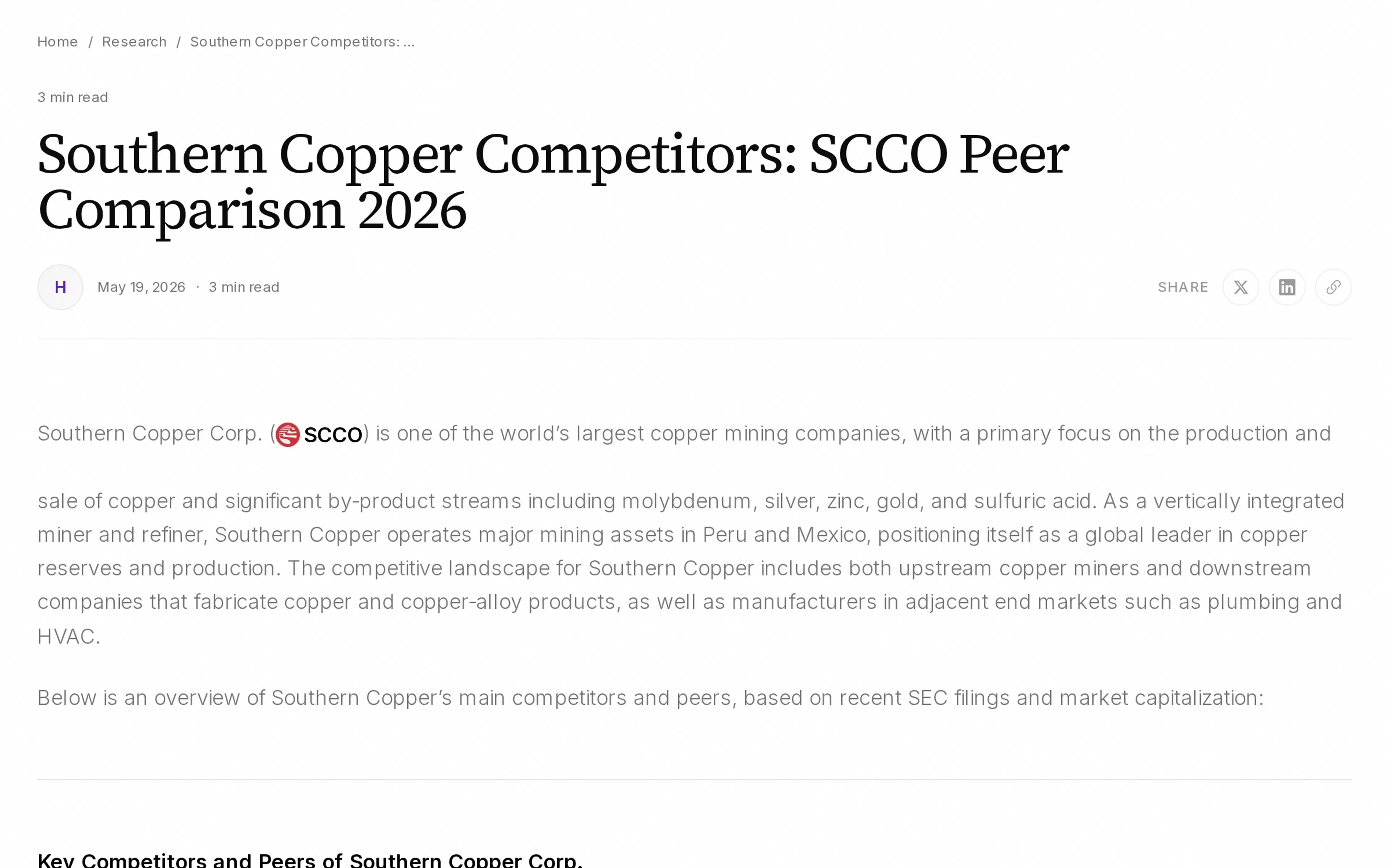 Southern Copper Competitors: SCCO Peer Comparison 2026