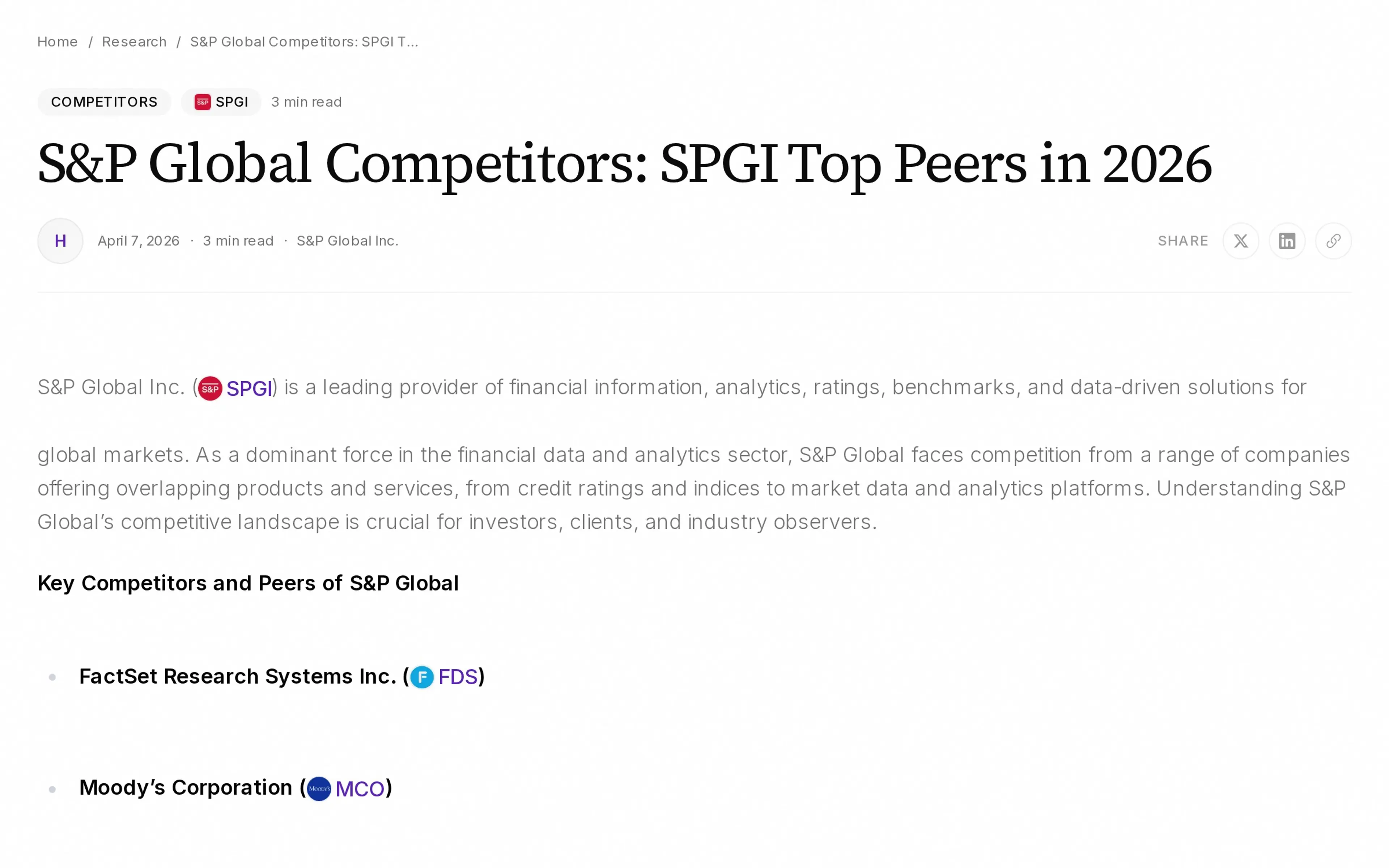 S&P Global Competitors: SPGI Top Peers in 2026