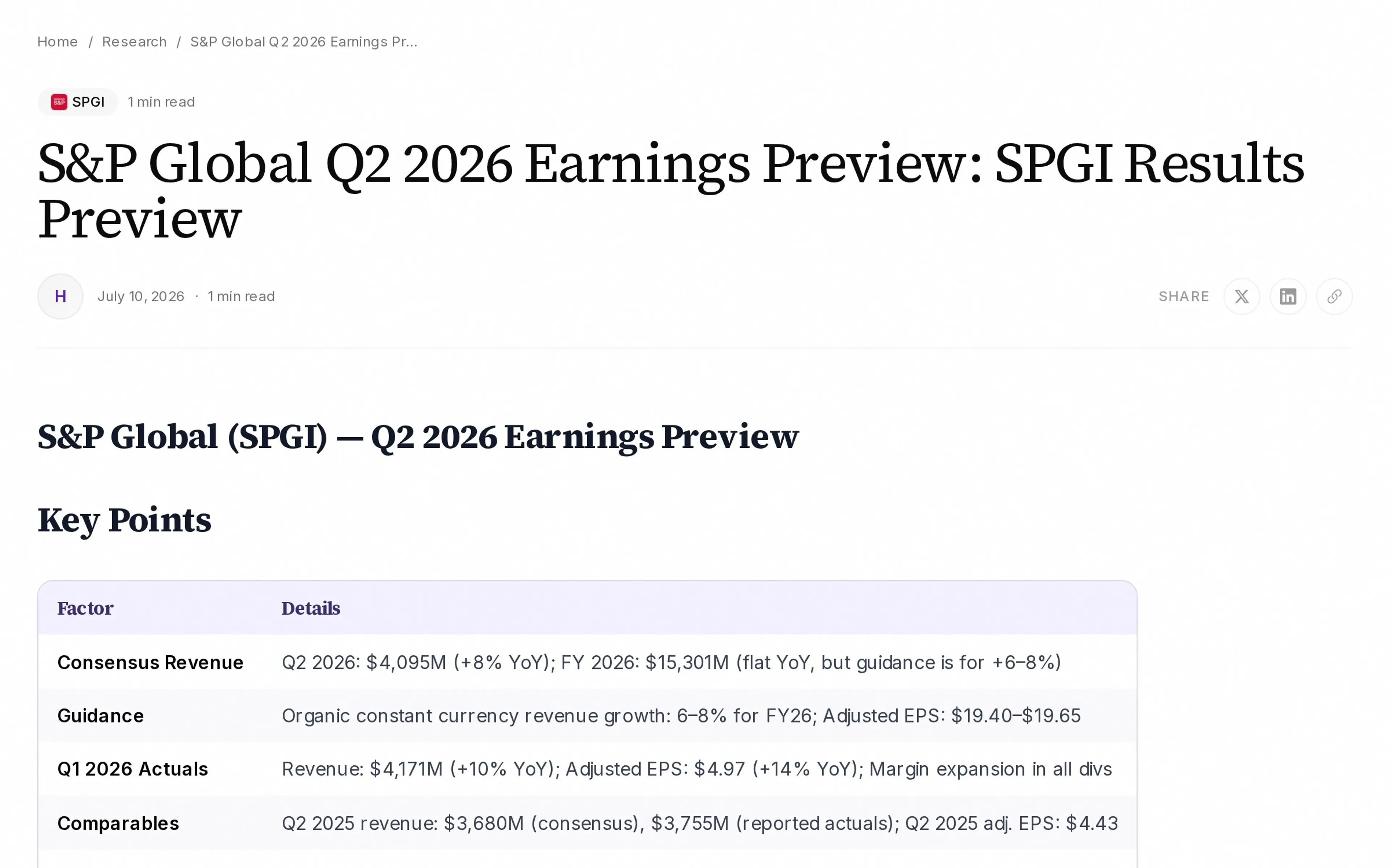 S&P Global Q2 2026 Earnings Preview: SPGI Results Preview