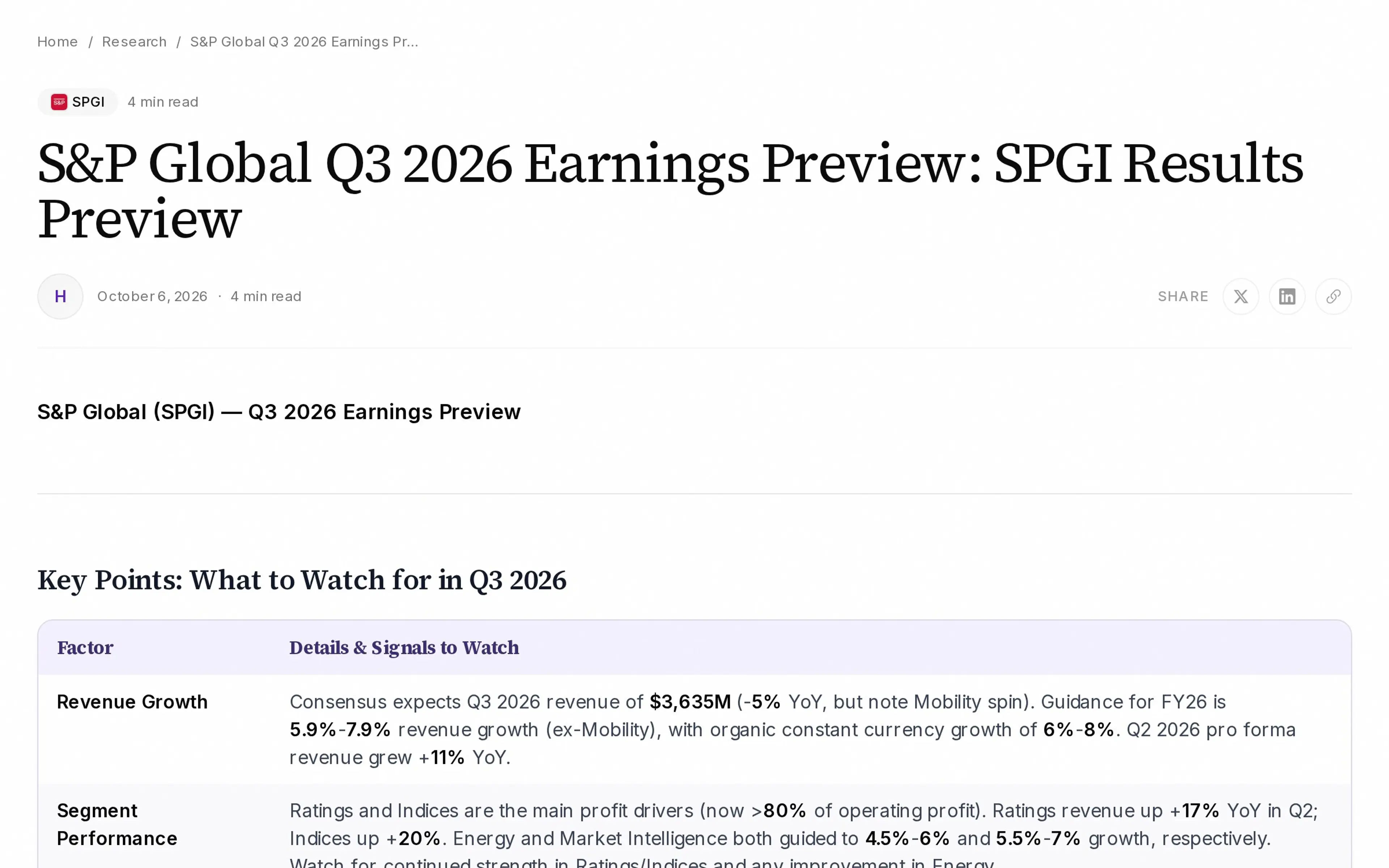 S&P Global Q3 2026 Earnings Preview: SPGI Results Preview