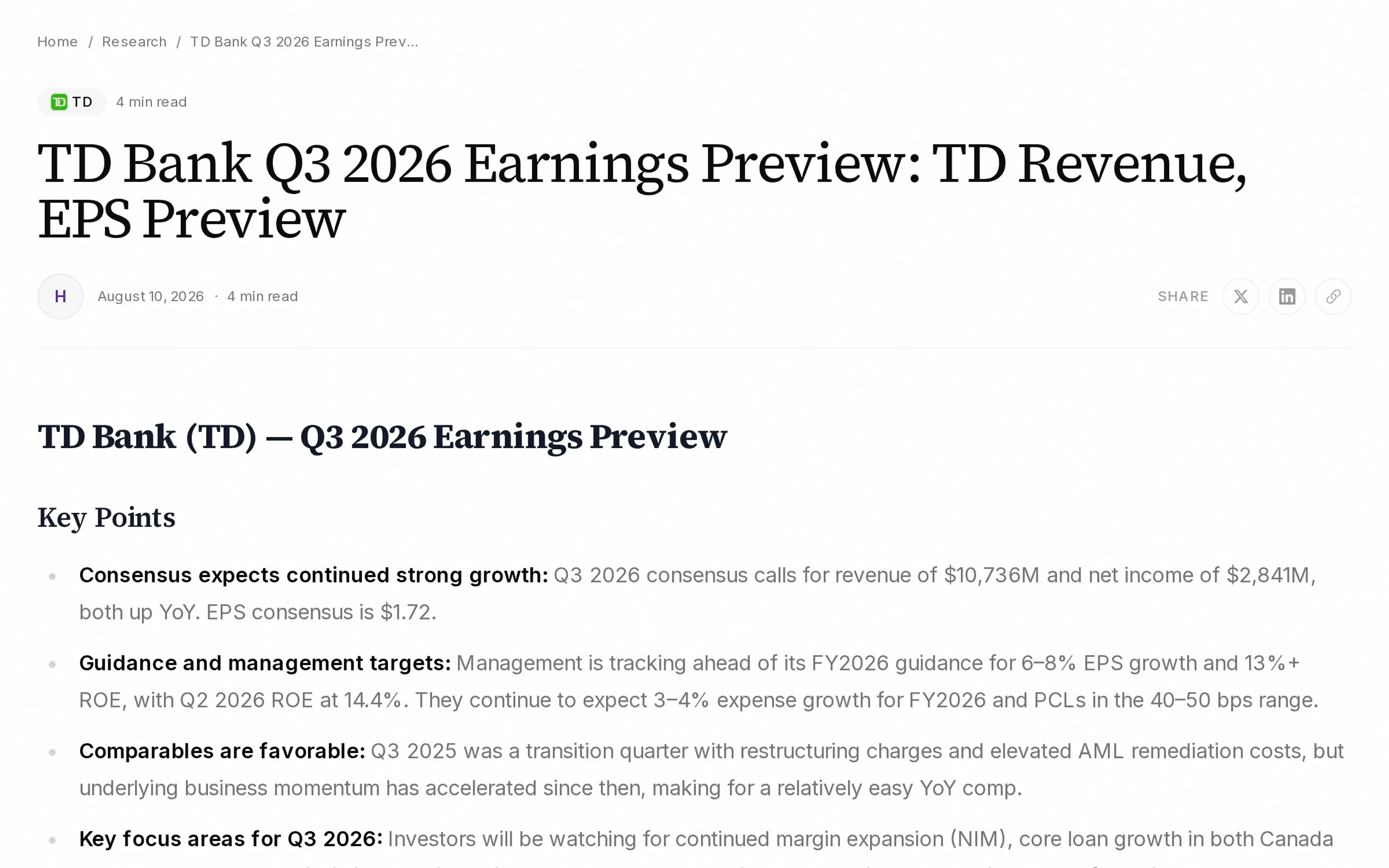 TD Bank Q3 2026 Earnings Preview: TD Revenue, EPS Preview