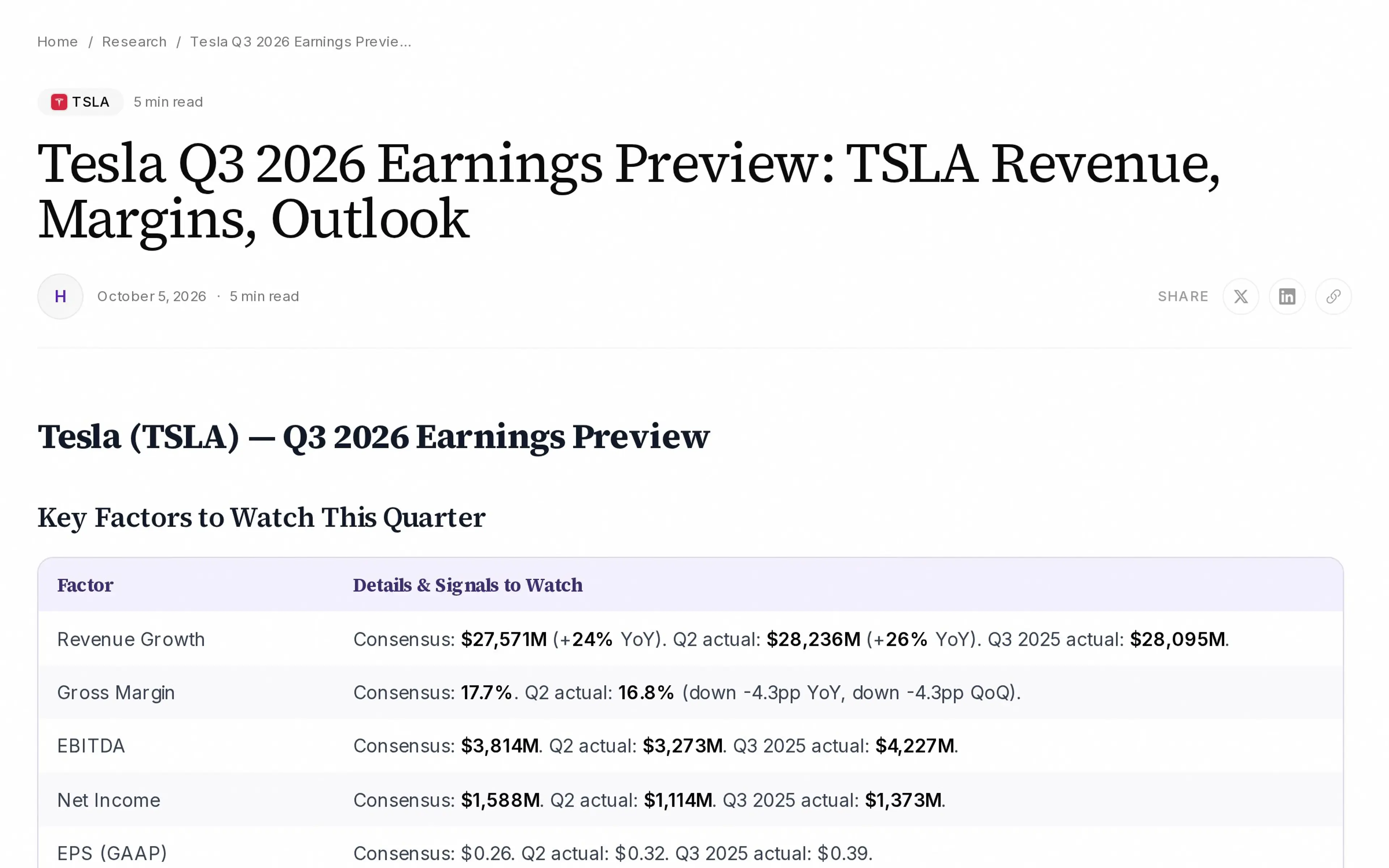 Tesla Q3 2026 Earnings Preview: TSLA Revenue, Margins, Outlook