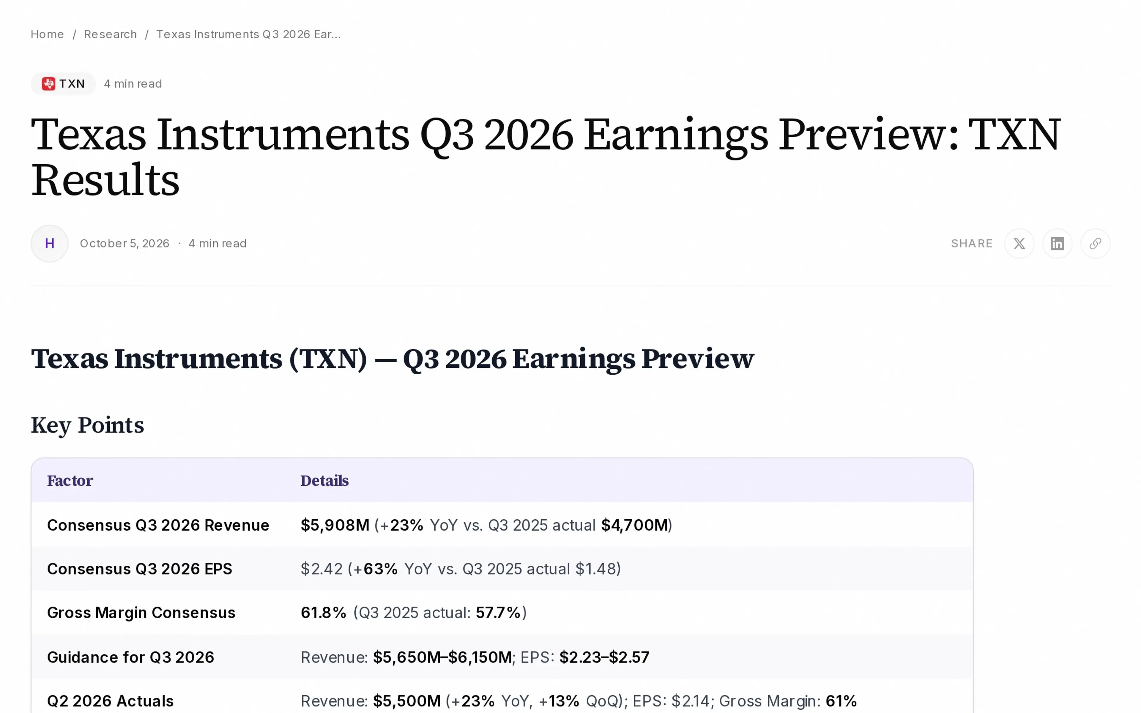 Texas Instruments Q3 2026 Earnings Preview: TXN Results