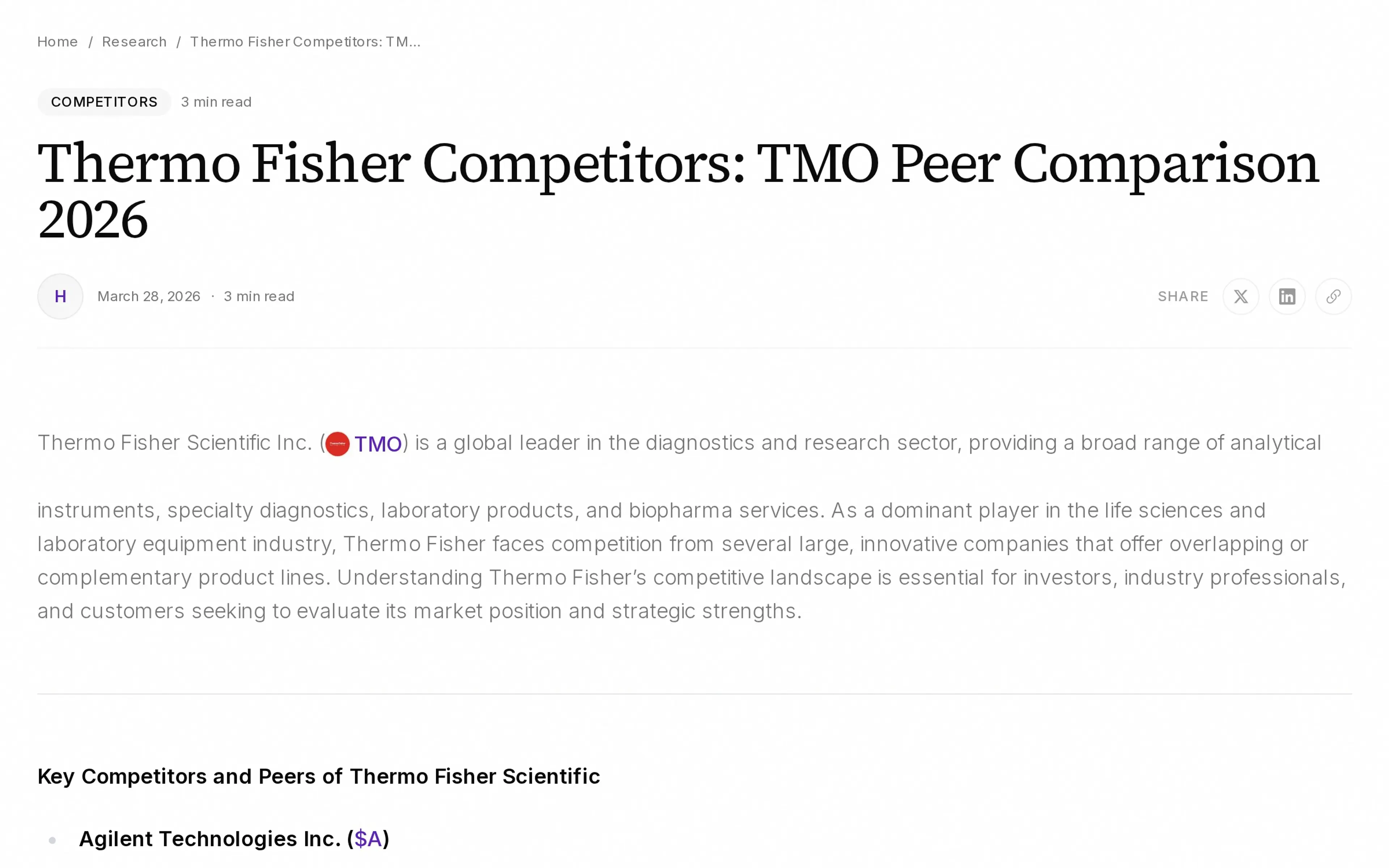 Thermo Fisher Competitors: TMO Peer Comparison 2026