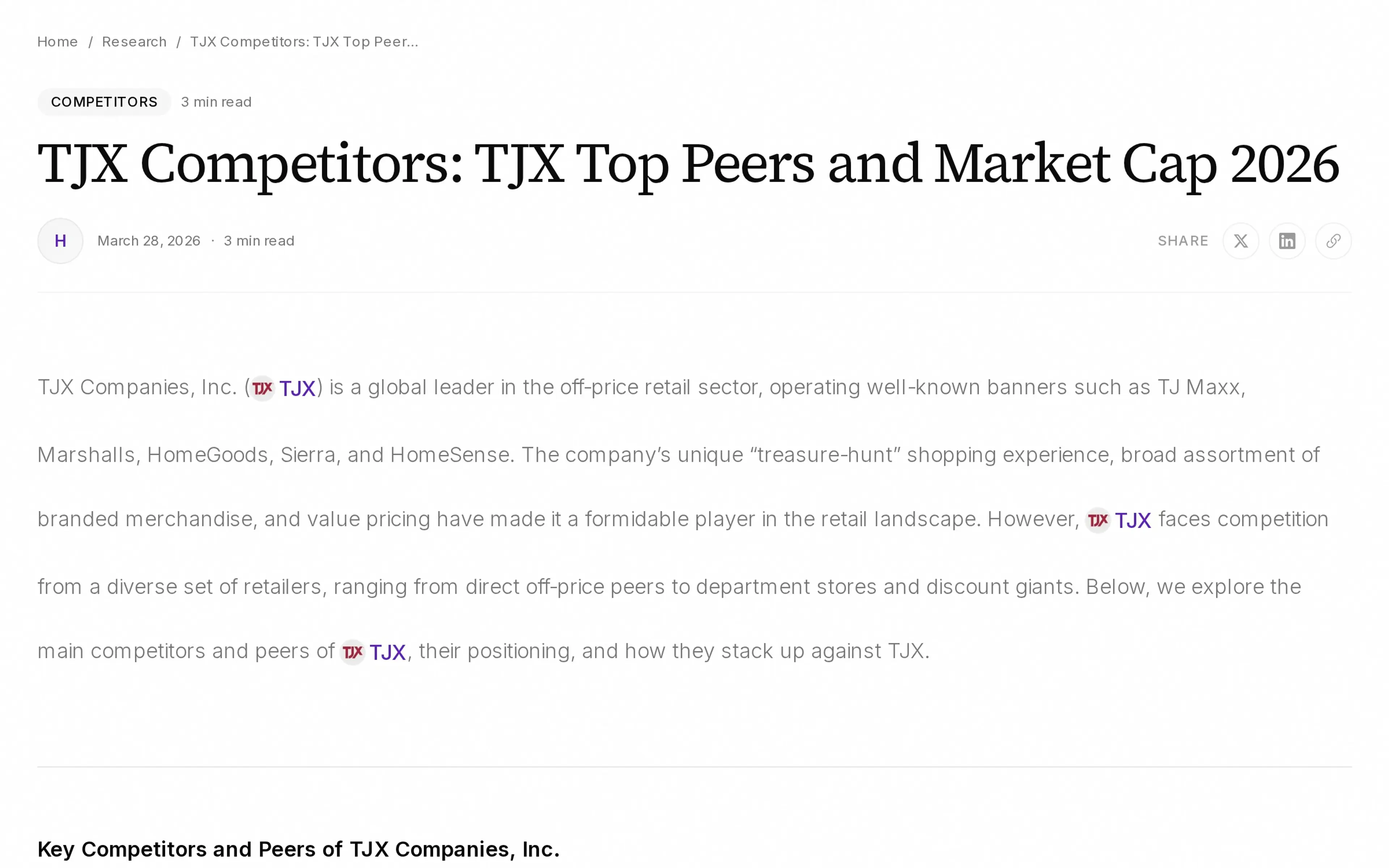 TJX Competitors: TJX Top Peers and Market Cap 2026