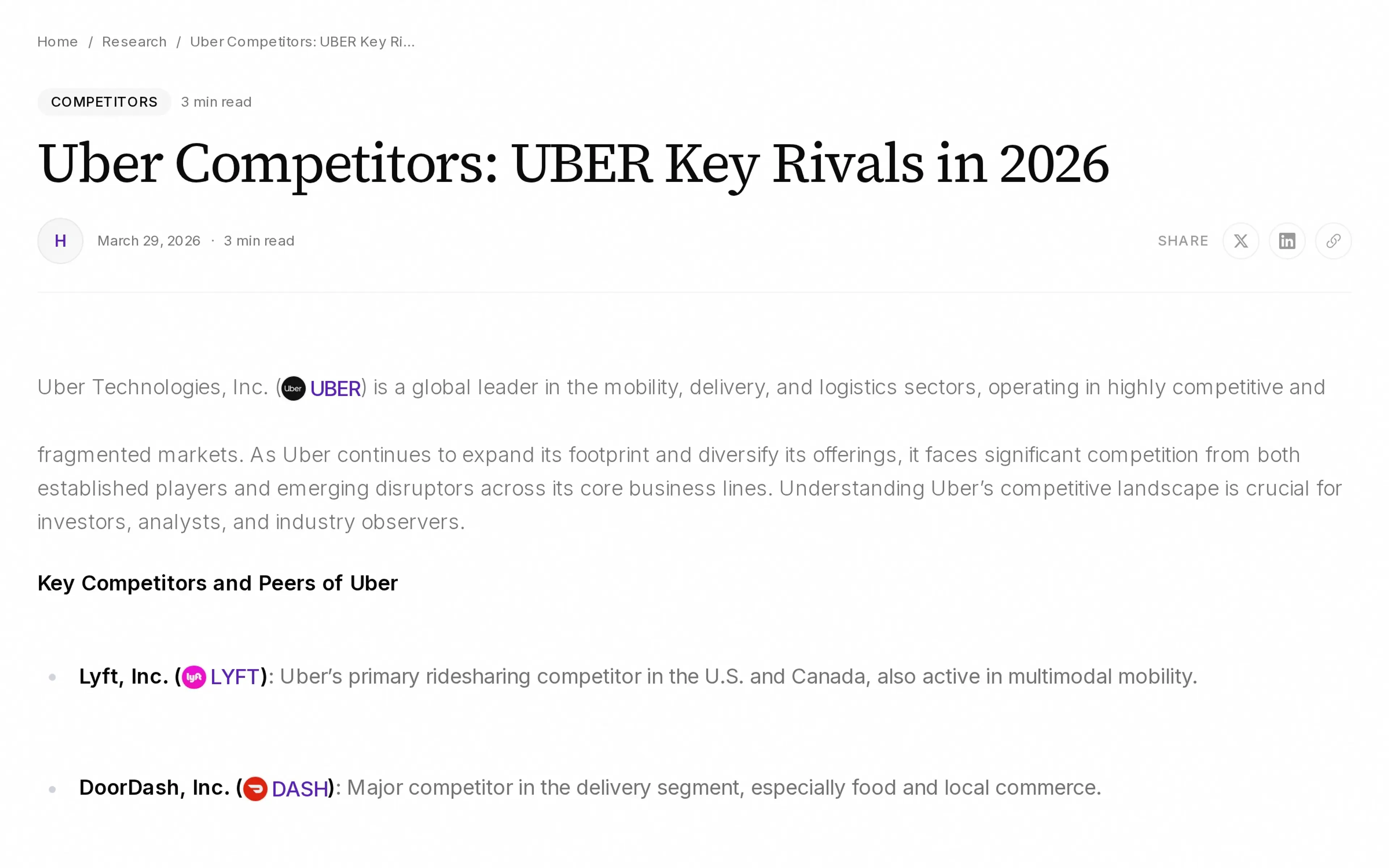 Uber Competitors: UBER Key Rivals in 2026