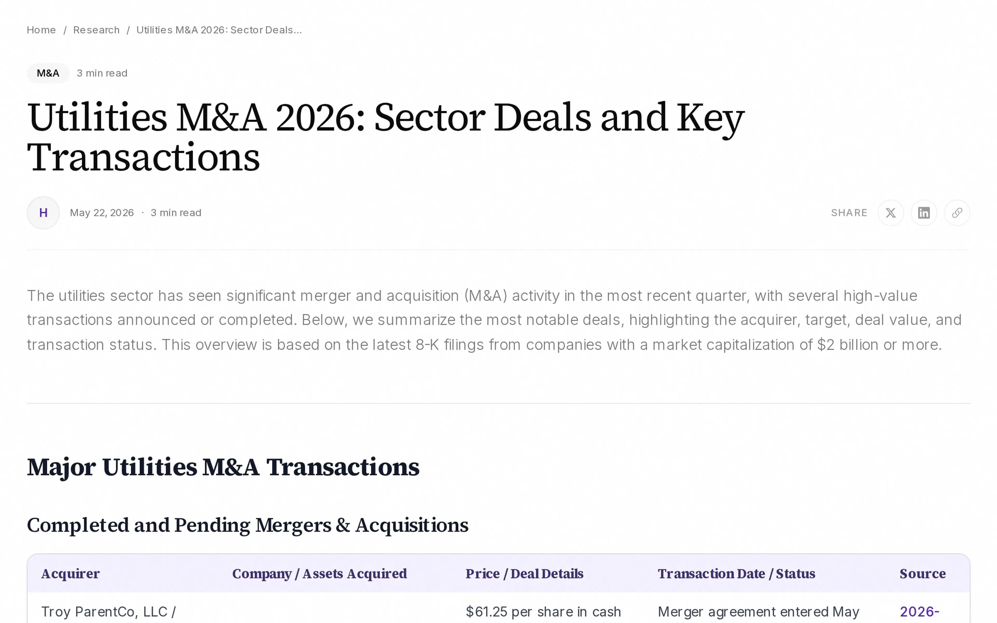Utilities M&A 2026: Sector Deals and Key Transactions