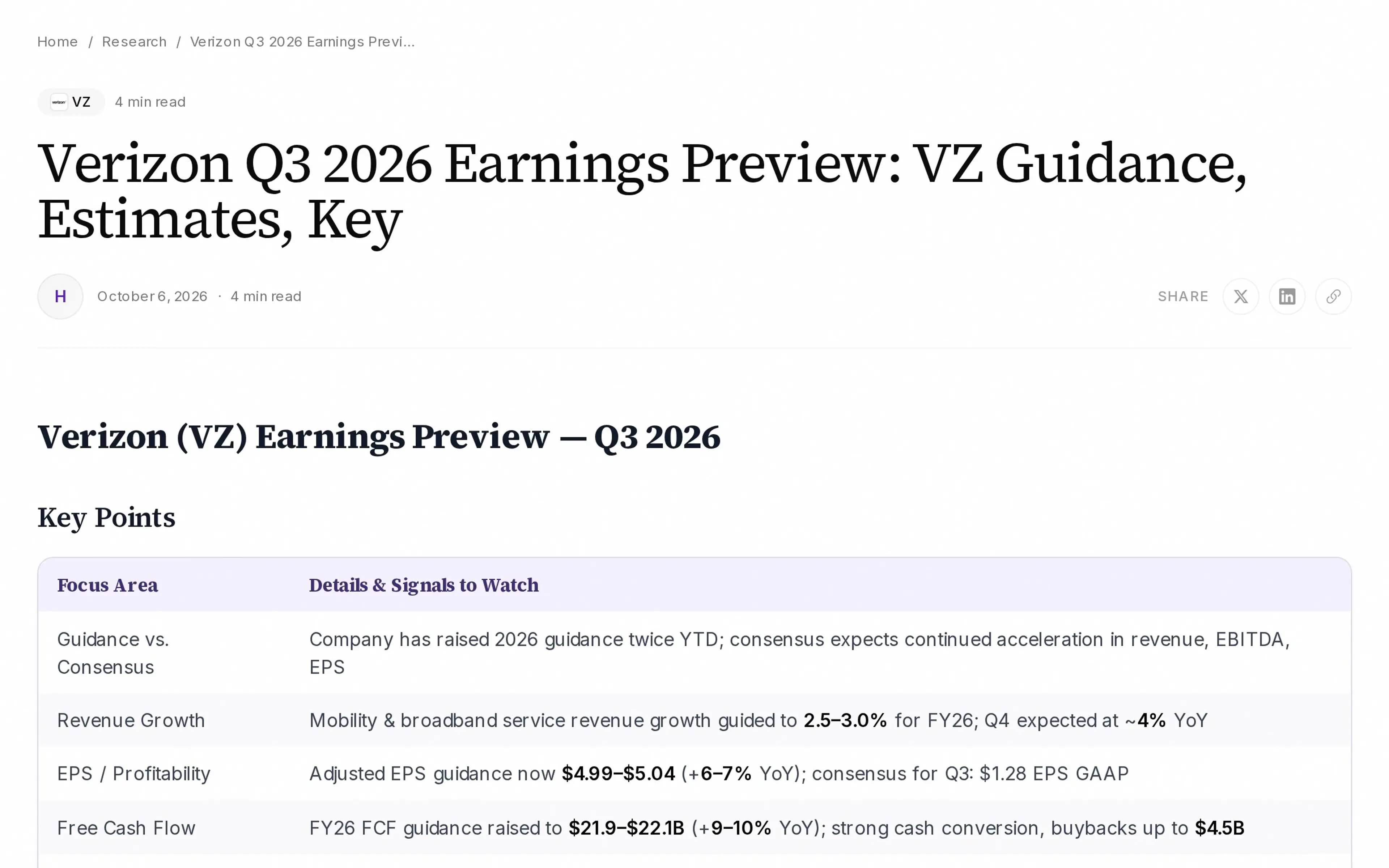 Verizon Q3 2026 Earnings Preview: VZ Guidance, Estimates, Key