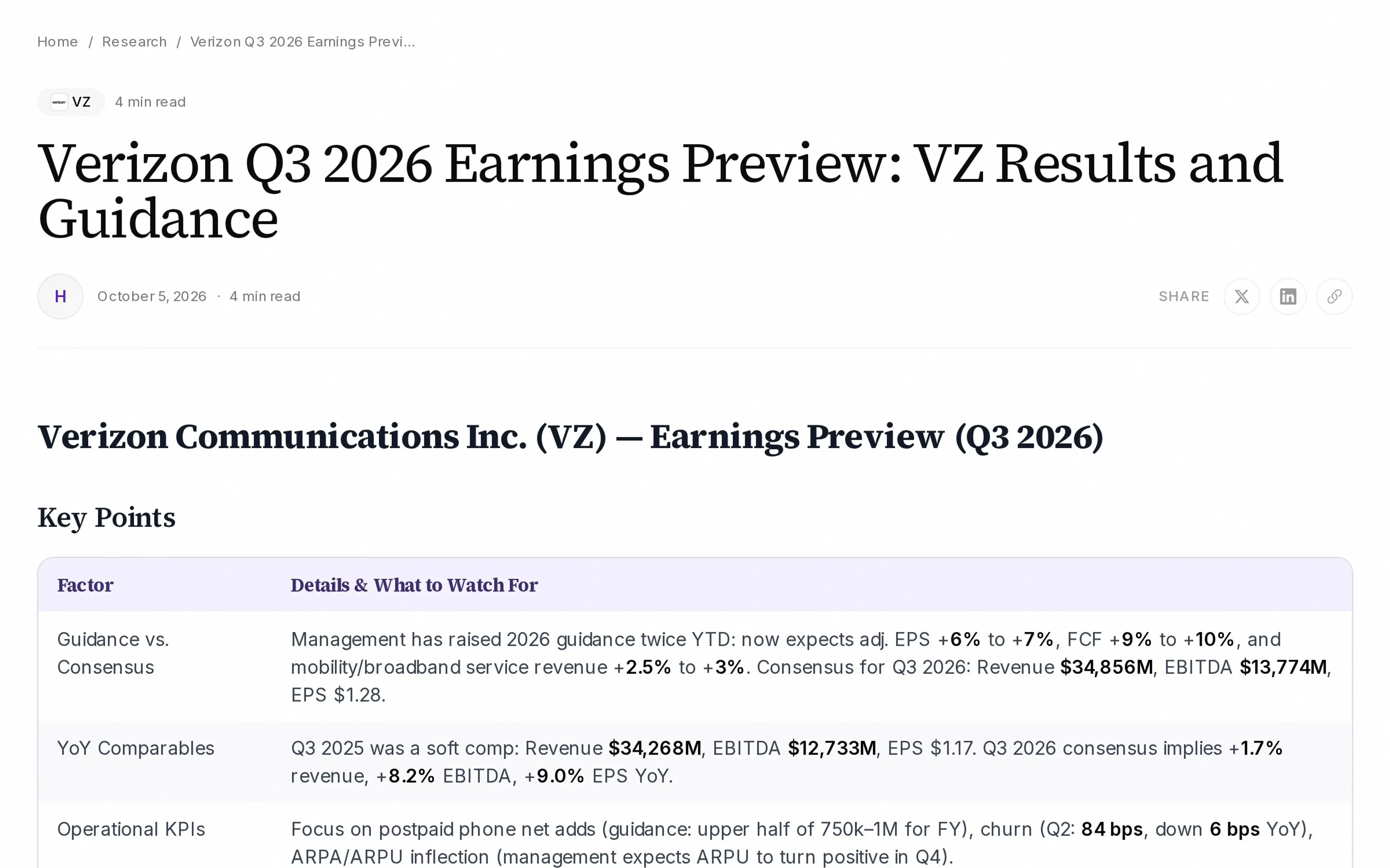 Verizon Q3 2026 Earnings Preview: VZ Results and Guidance