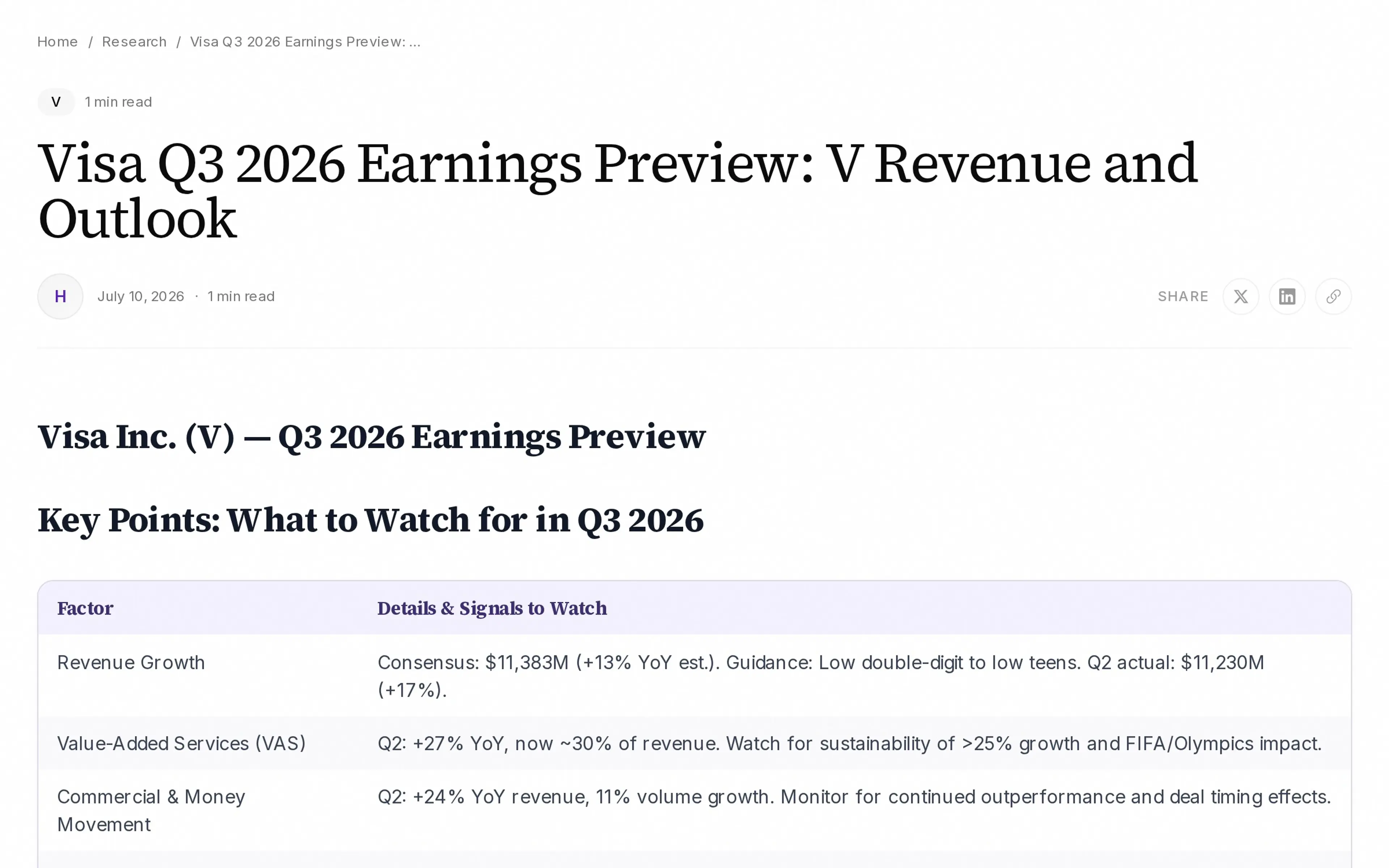 Visa Q3 2026 Earnings Preview: V Revenue and Outlook