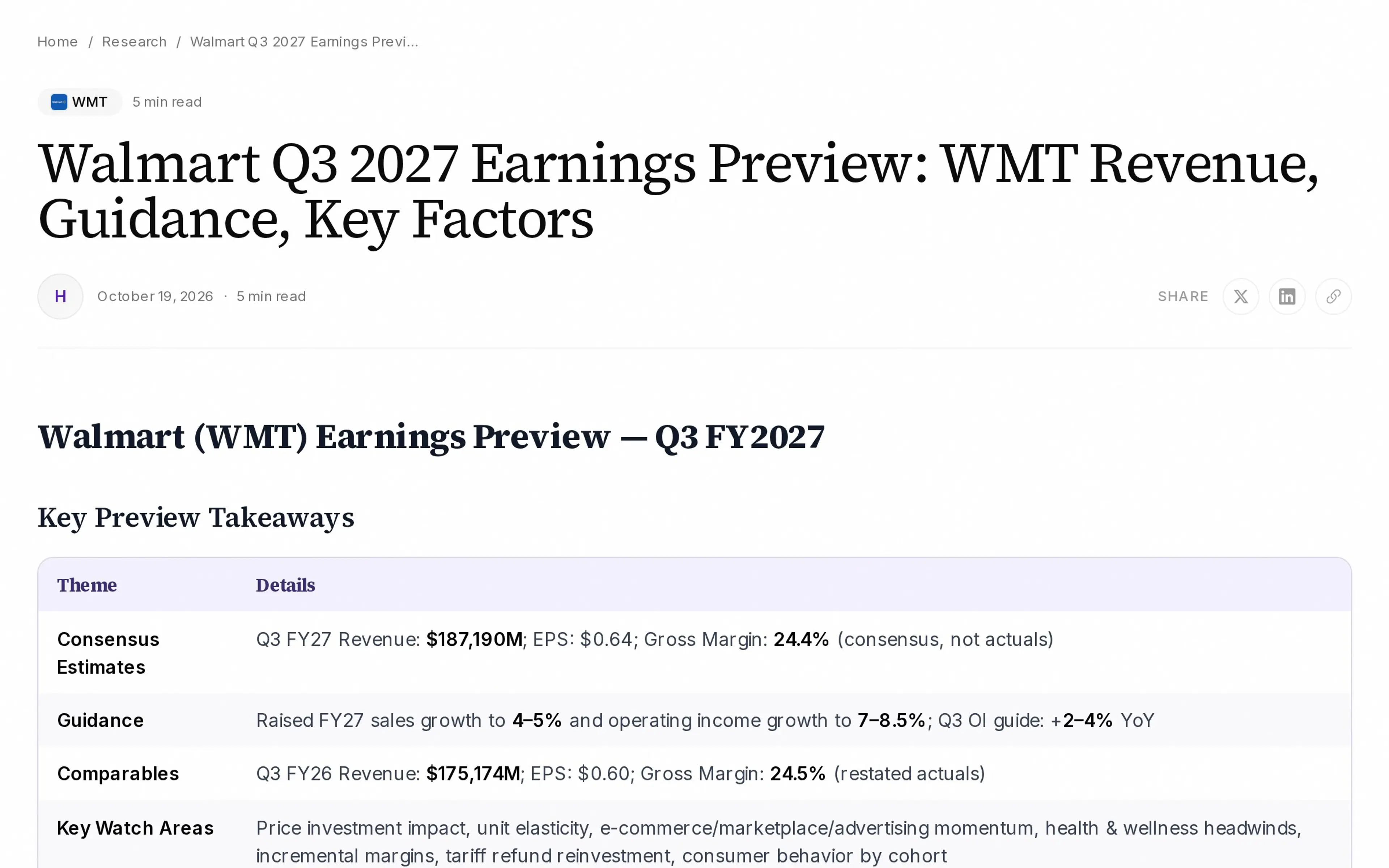 Walmart Q3 2027 Earnings Preview: WMT Revenue, Guidance, Key Factors