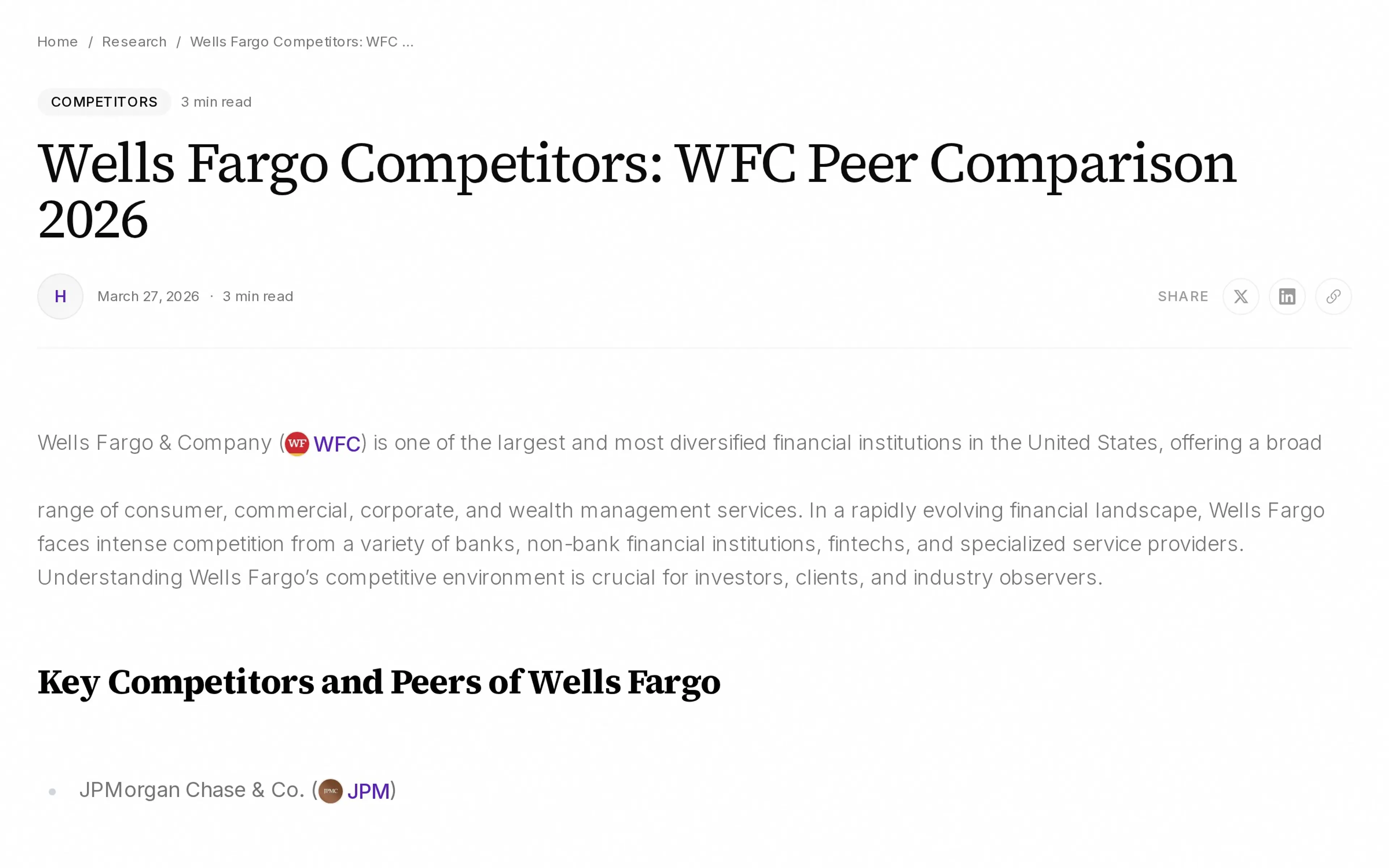 Wells Fargo Competitors: WFC Peer Comparison 2026