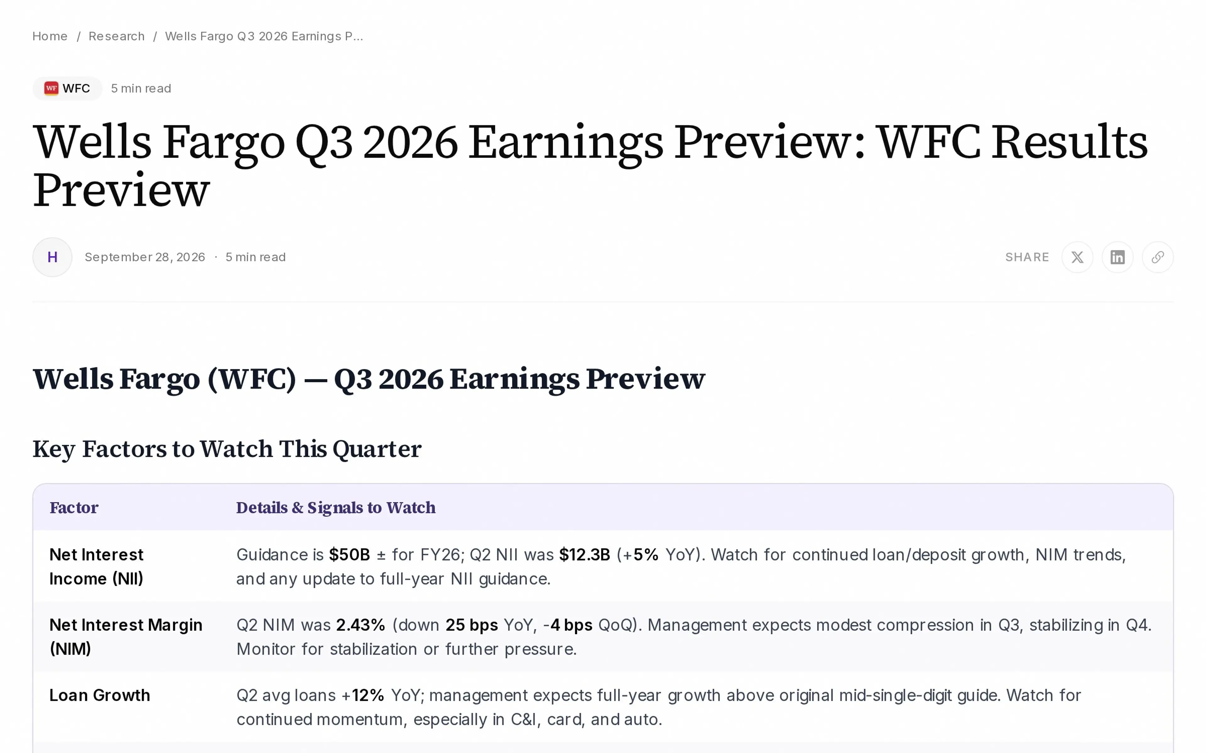 Wells Fargo Q3 2026 Earnings Preview: WFC Results Preview